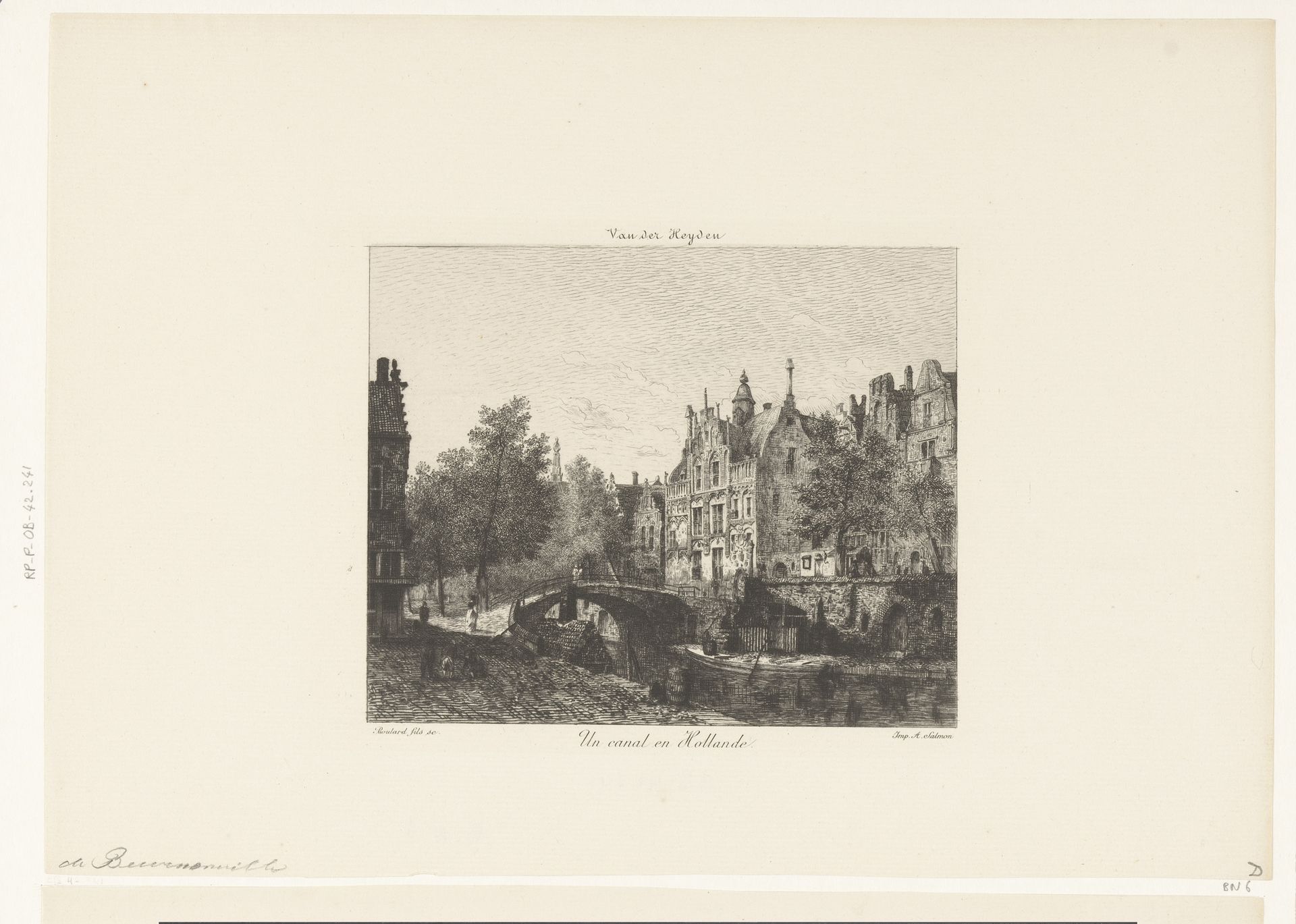 Gezicht op een Hollandse gracht by Auguste Boulard