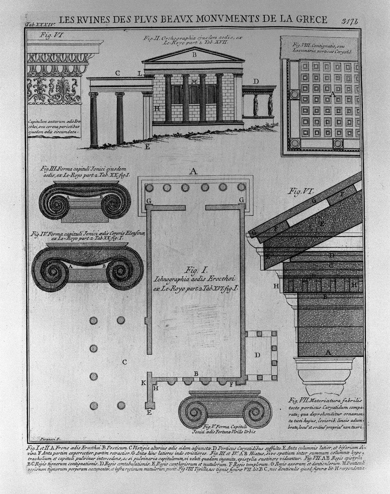 Plan, elevation and details of Doric temples in Greece (from Le Roy) by Giovanni Battista Piranesi