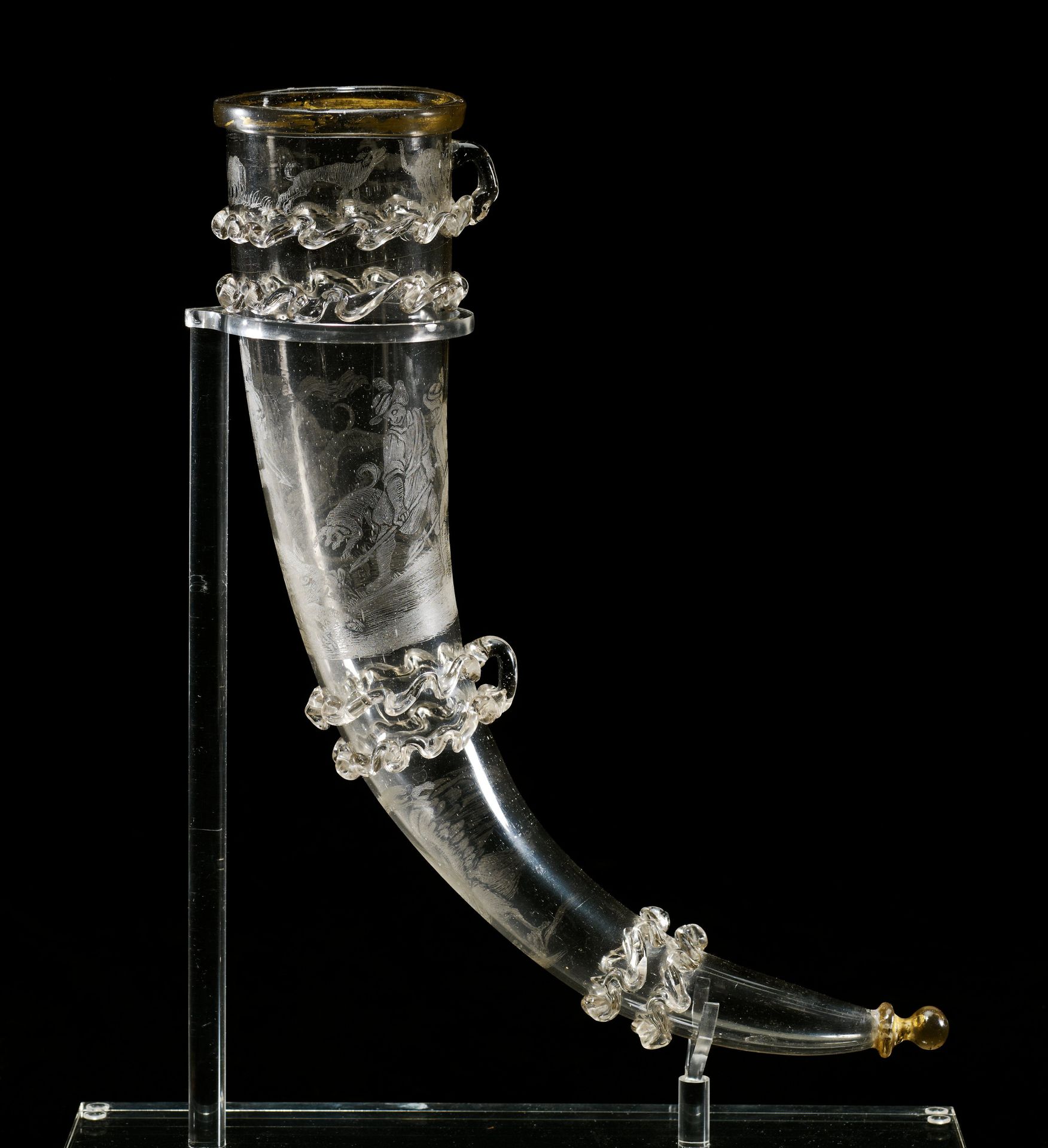 Diamond-point engraved drinking horn by Anonymous