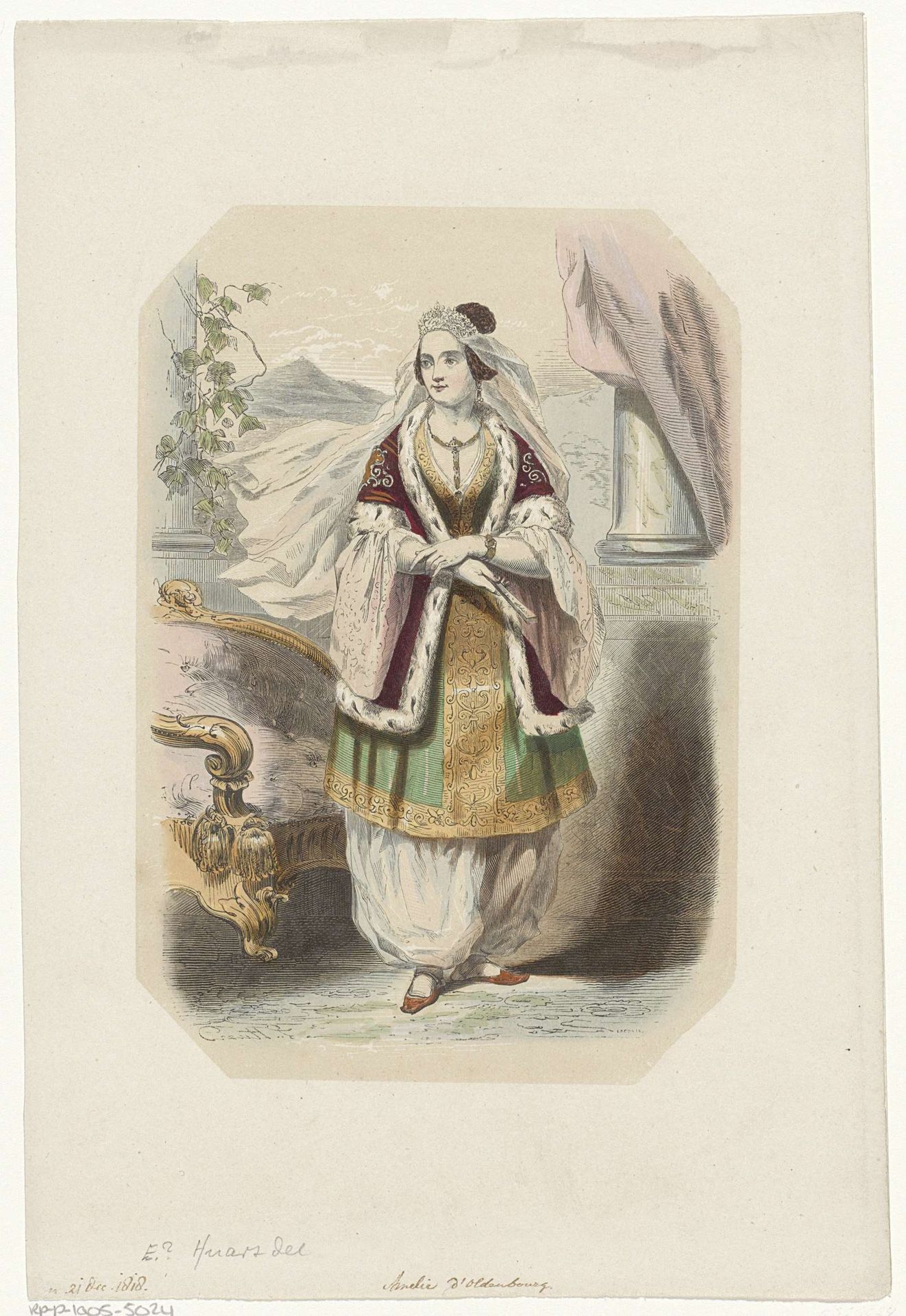Portret van Amalia van Oldenburg, koningin van Griekenland by J.L. Lacoste