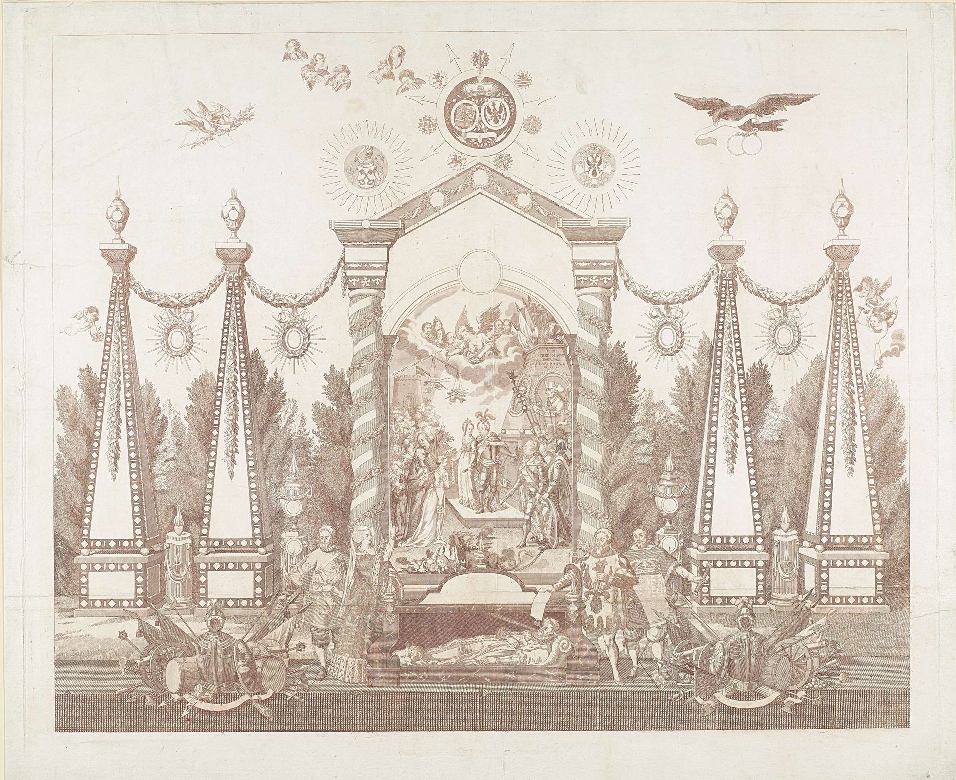 Allegorie ter ere van de koning van Pruisen voor zijn herstel van het stadhouderschap van Willem V, 1788 by Jan Gerritsz. Visser