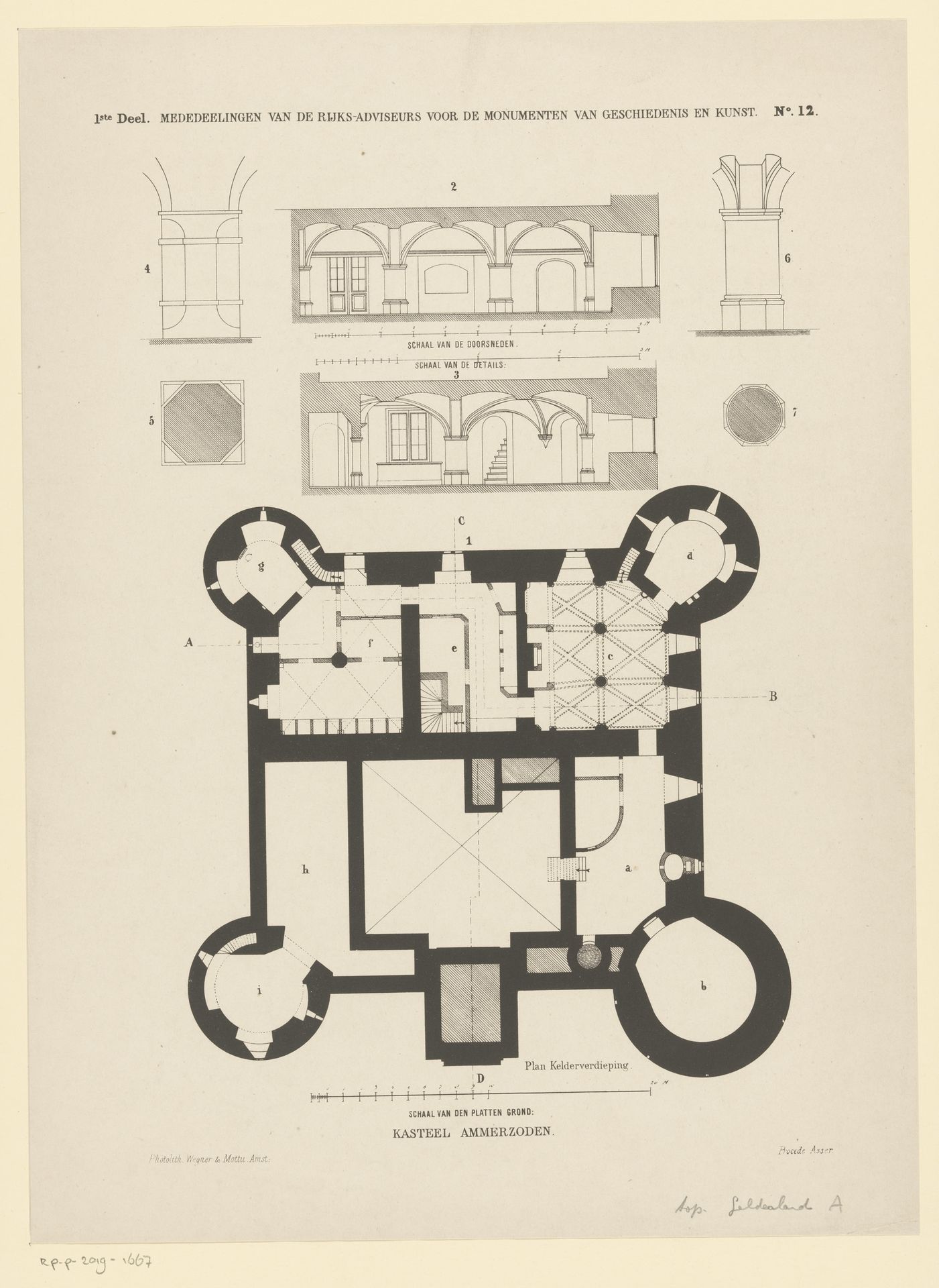 Plattegrond en doorsneden van Kasteel Ammersoyen by Wegner & Mottu