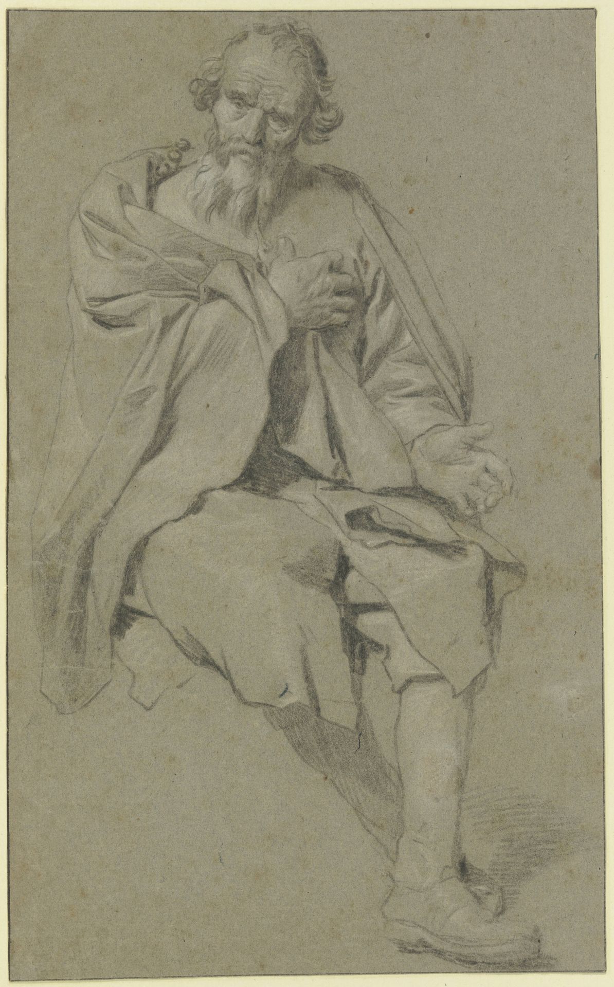 Bärtiger Mann sitzend nach rechts, die Rechte auf die Brust gelegt by Gabriel Metsu