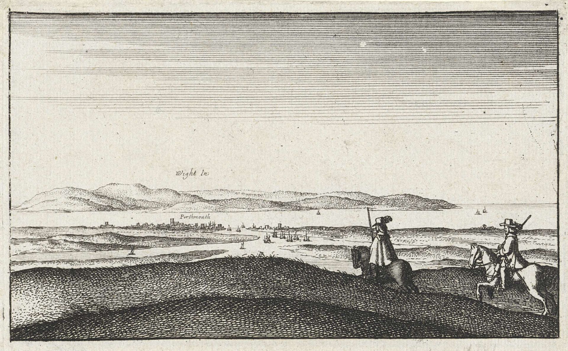 Landschap met gezicht op het eiland Wight by Wenceslaus Hollar