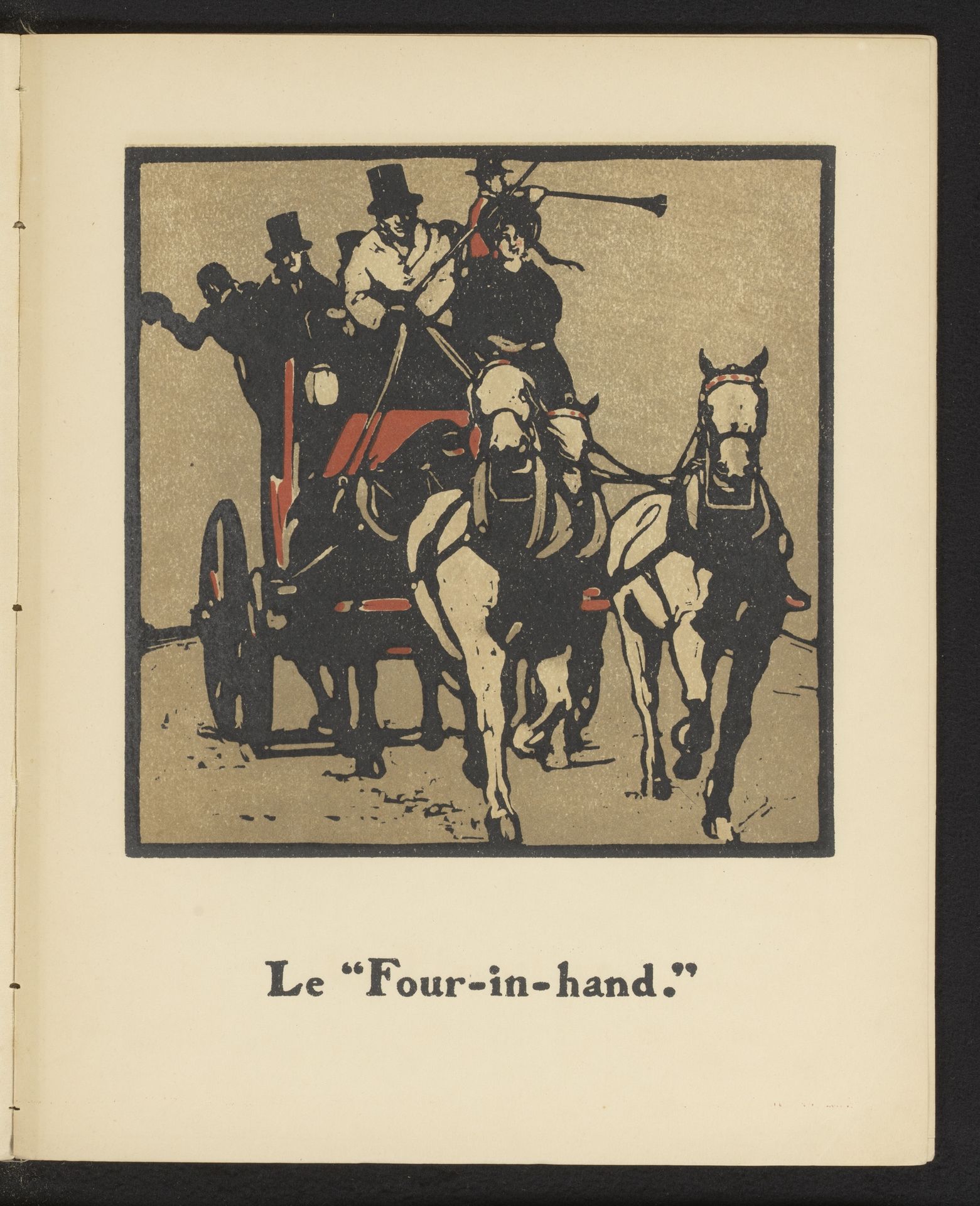 Paard en wagen met koetsier en hoornblazer by William Nicholson