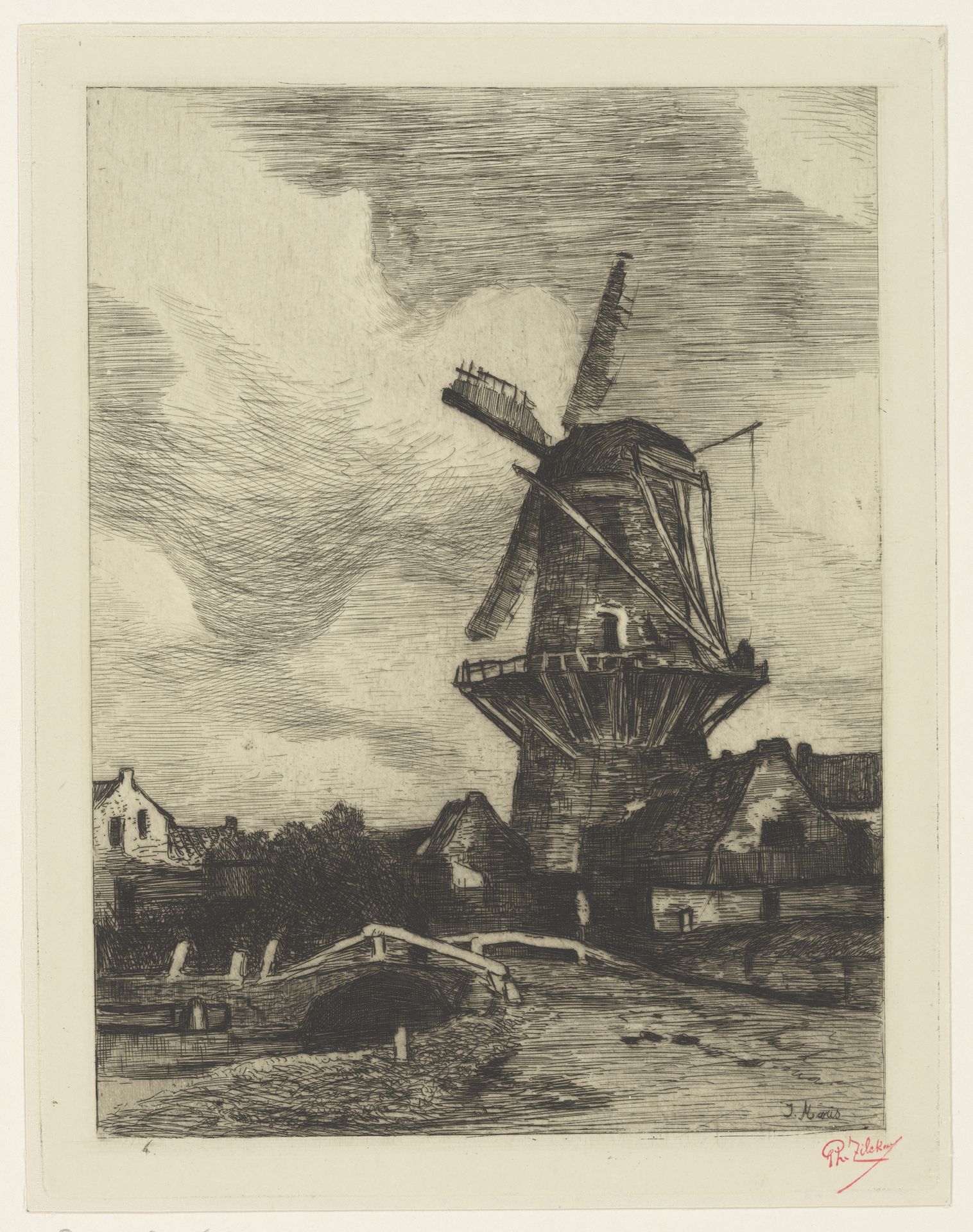 Dorp met molen by Philip Zilcken