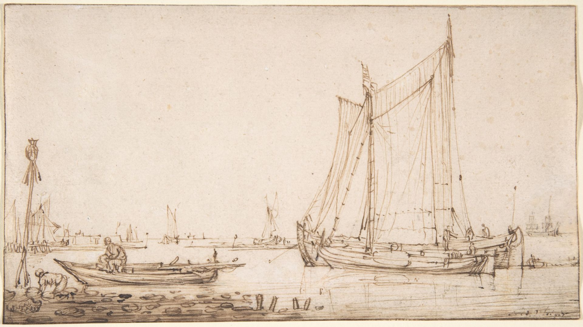 River Scene with Boats by Simon de Vlieger