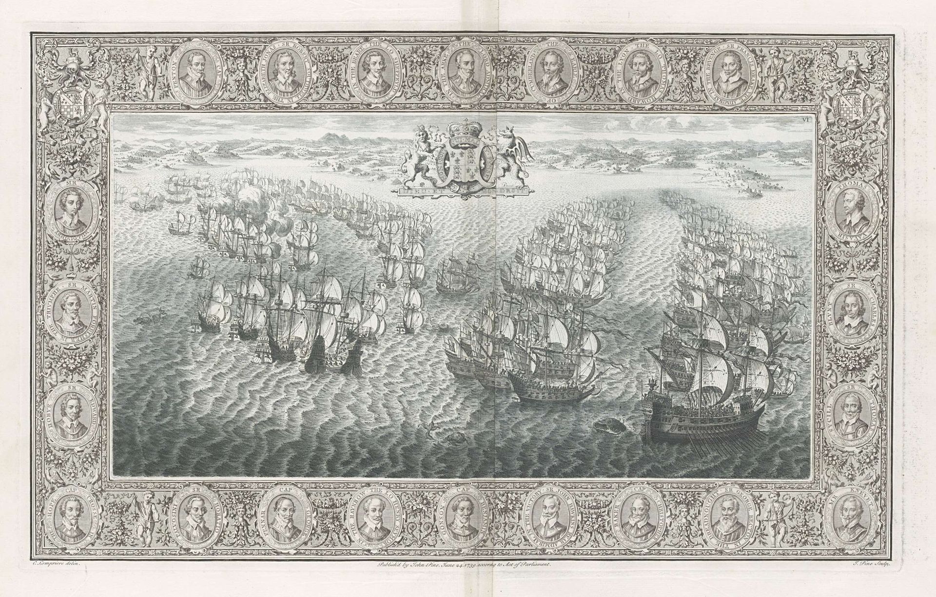 Reproductie van een wandtapijt over de Spaanse Armada (23-24 juli) by John Pine