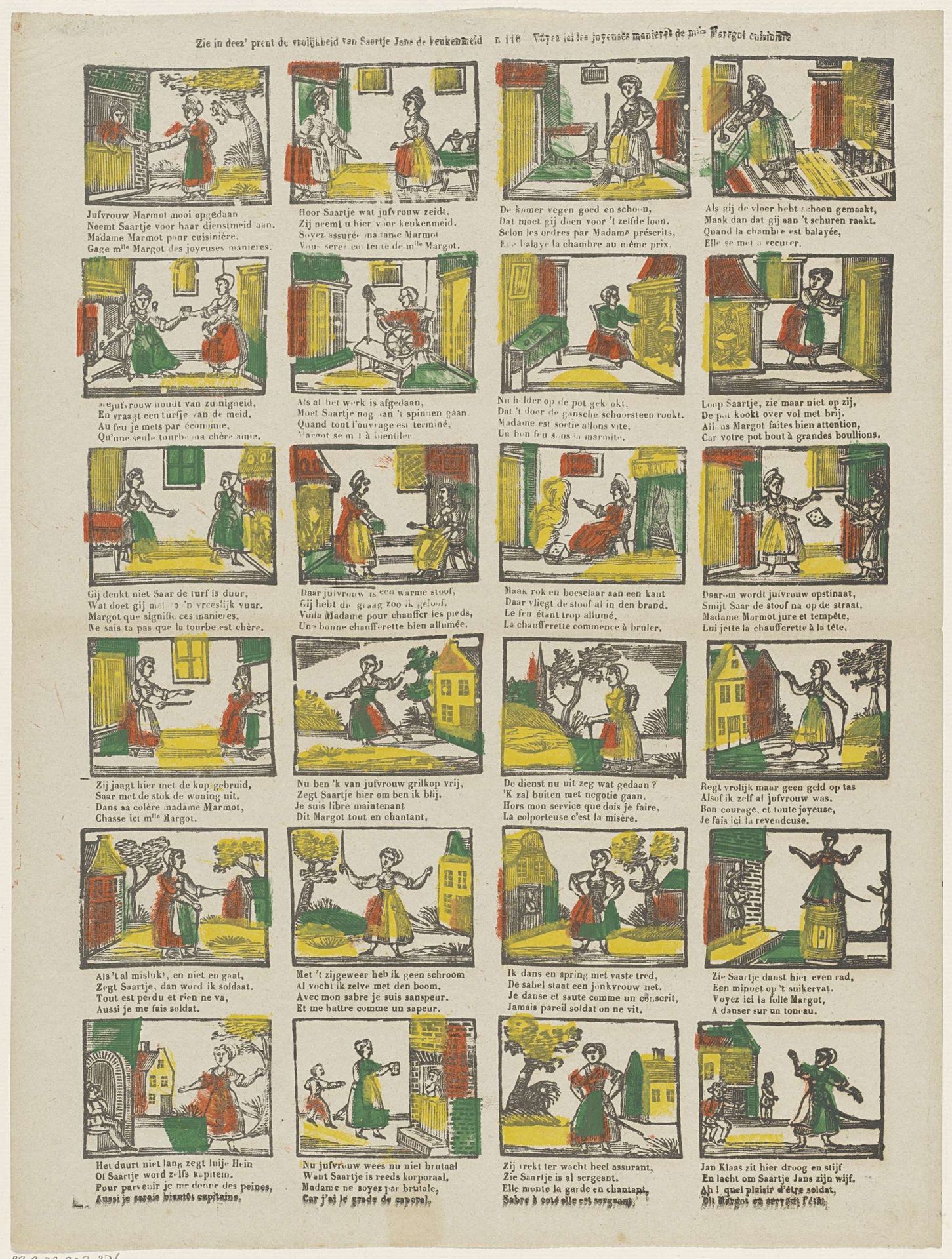 Zie in deez' prent de vrolijkheid van Saertje Jans de keukenmeid / Voyez ici les joyeuses maniere de mlle Maregot cuisinière by Glenisson & Zonen