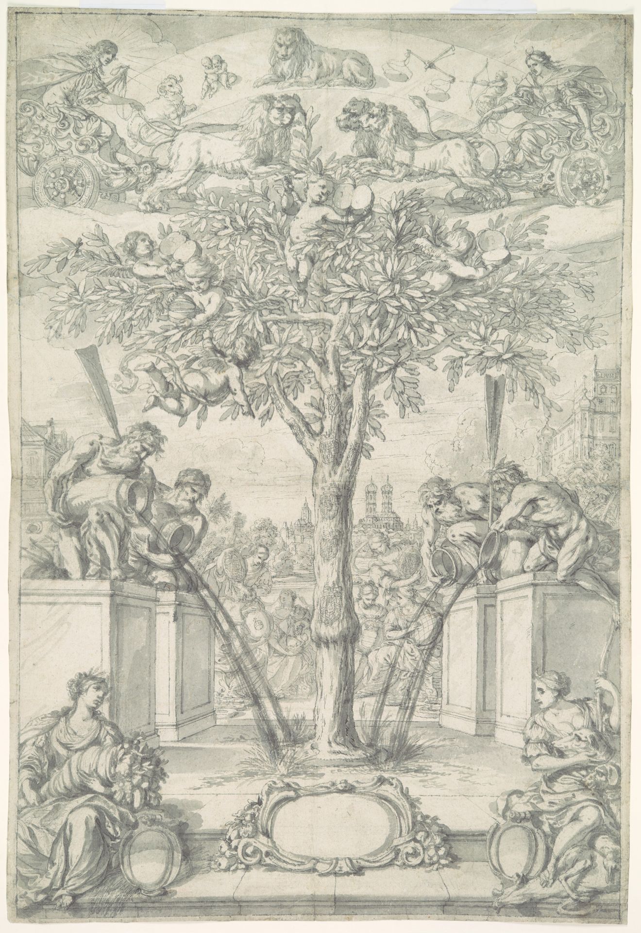 An Allegory of the Union of the House of Orange and the Wittelsbach Family (Design for a Title Page of a Thesis) by Jonas Umbach