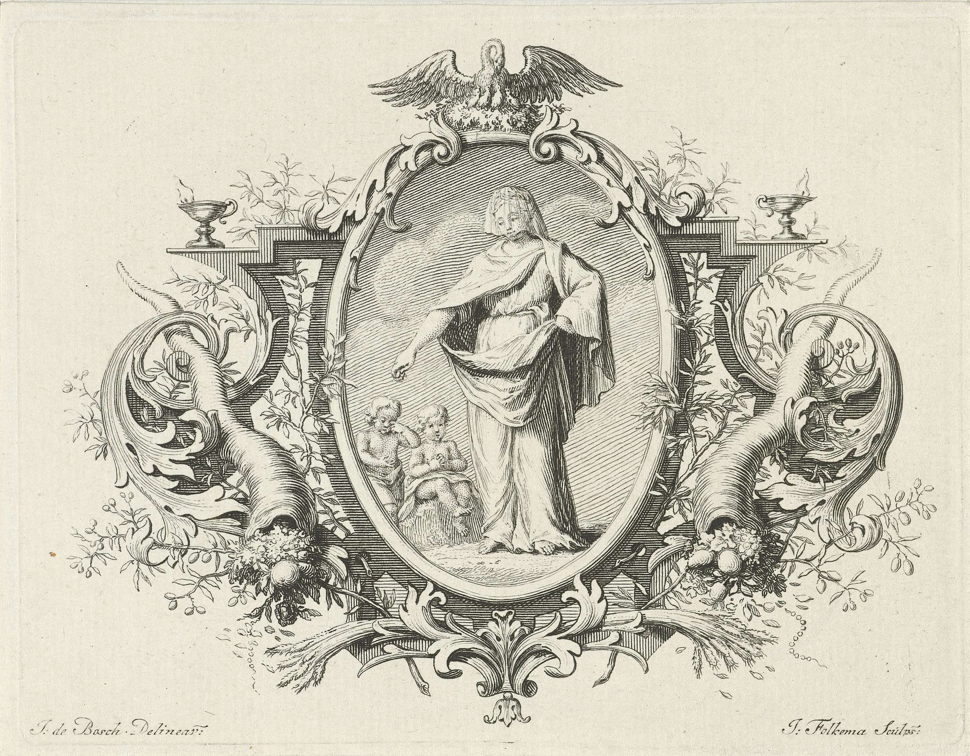 Vignet met de personificatie van Milddadigheid by Jacob Folkema