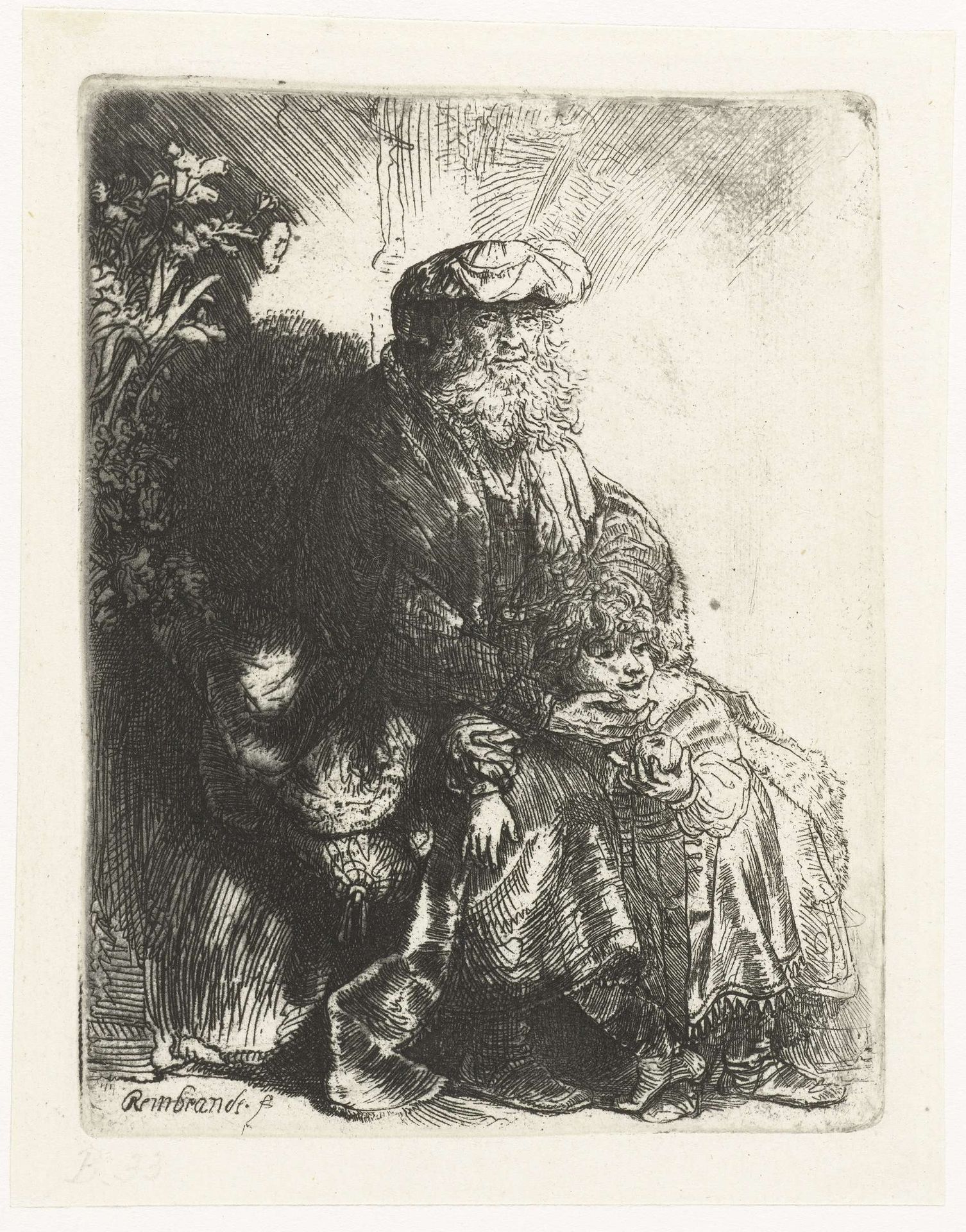 ['Abraham caressing Isaac', 'Jacob caressing Benjamin'] by Rembrandt van Rijn