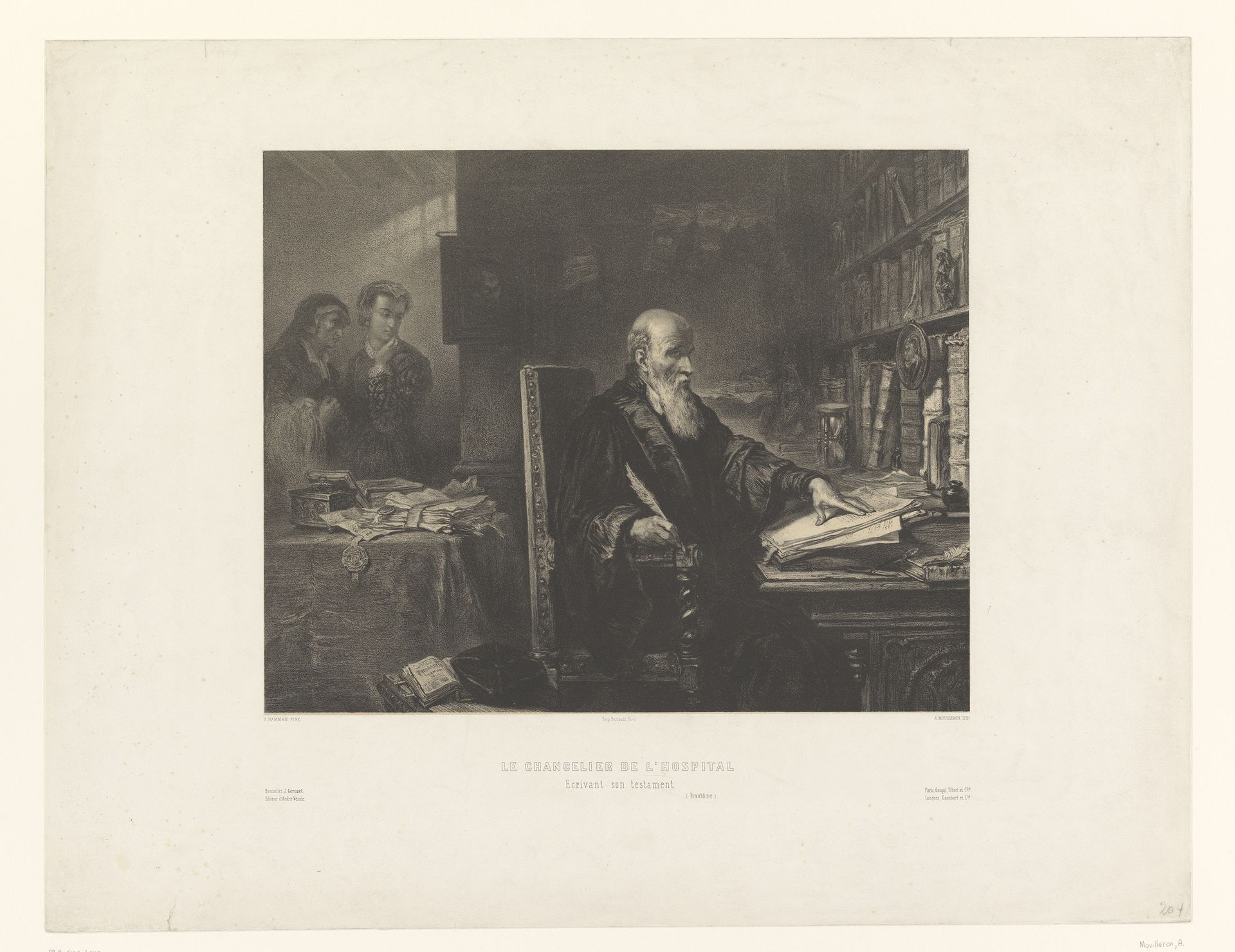 Kanselier Michel de l'Hospital schrijft zijn testament by Adolphe Mouilleron