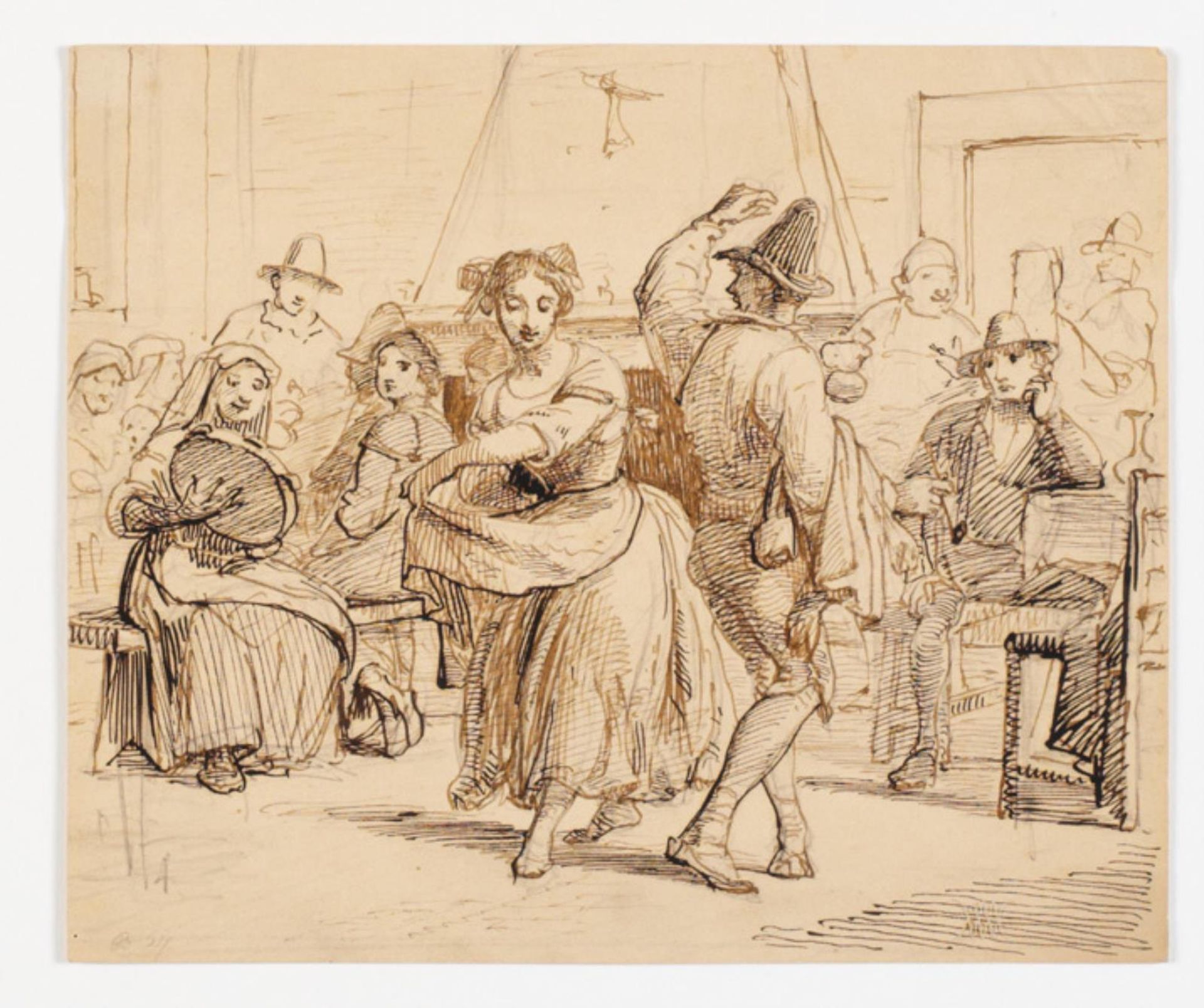 Interiør fra en taverne med et dansende par by Wilhelm Marstrand