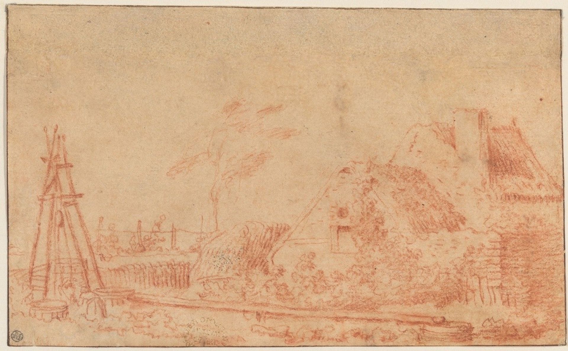 Landscape with a Cottage and Well by Jean-Antoine Watteau