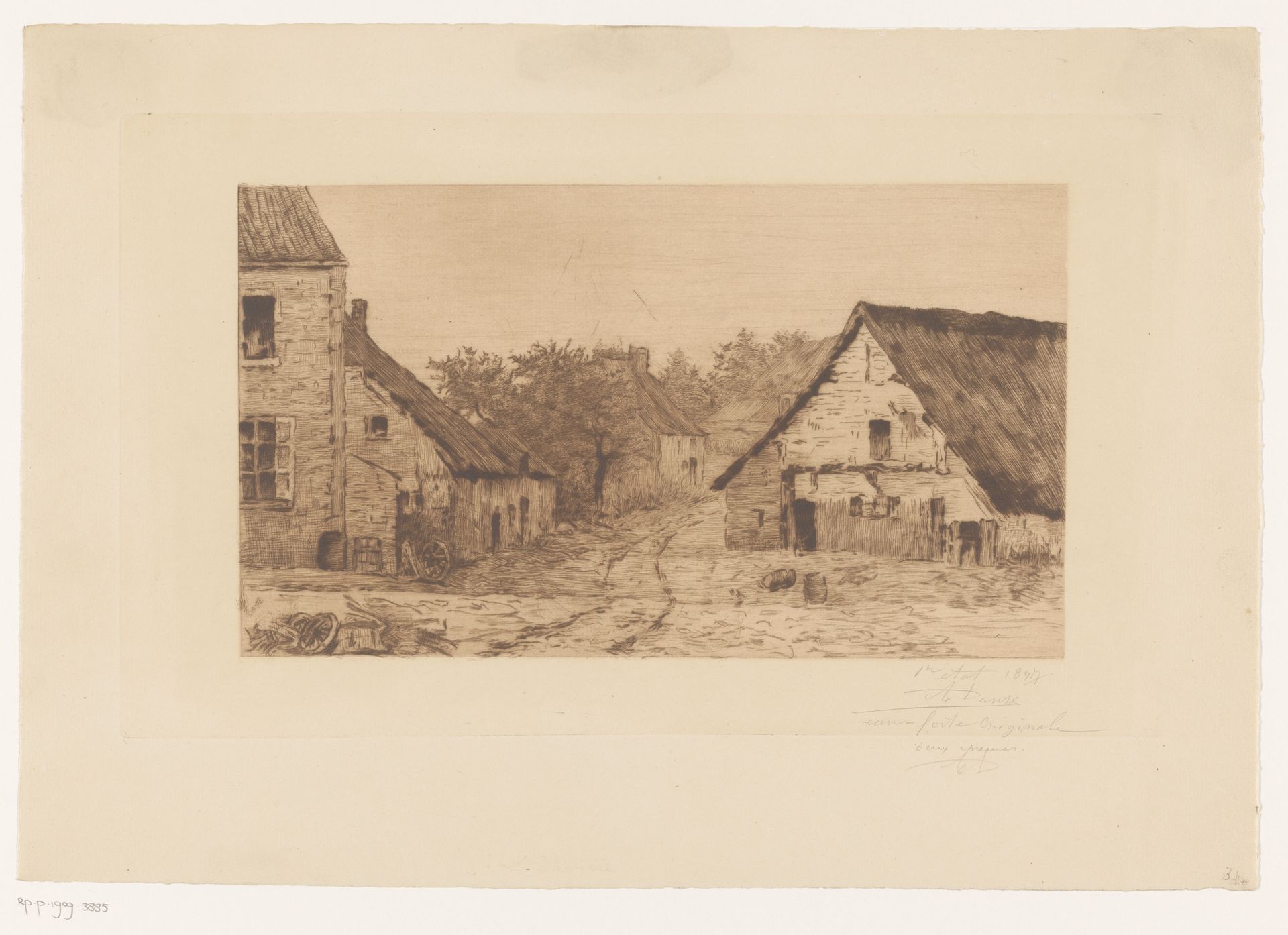 Dorpsgezicht met rietgedekte gebouwen by Auguste Danse