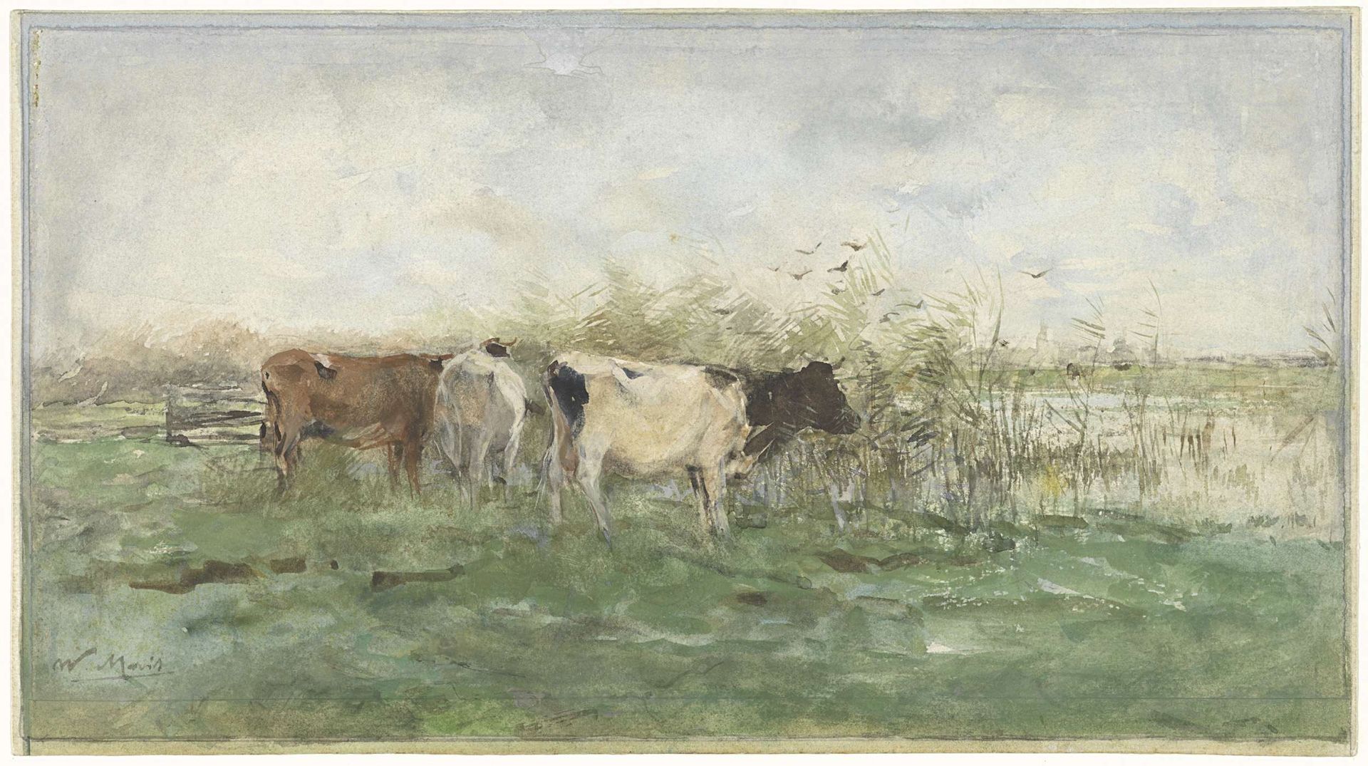 Koeien bij een plas by Willem Maris