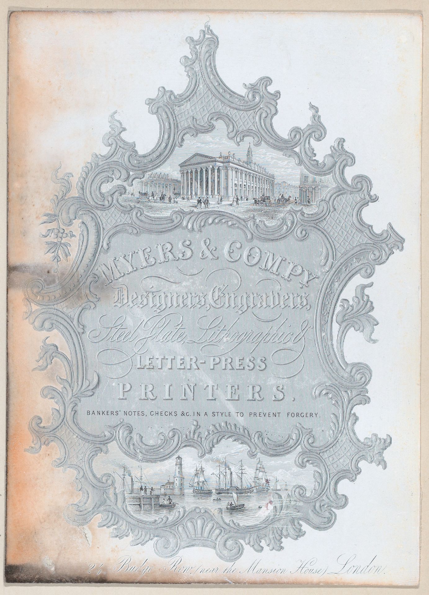 Trade Card for Myers & Co., Designers, Engravers, Steel Plate, Lithographic & Letterpress Printers by Anonymous