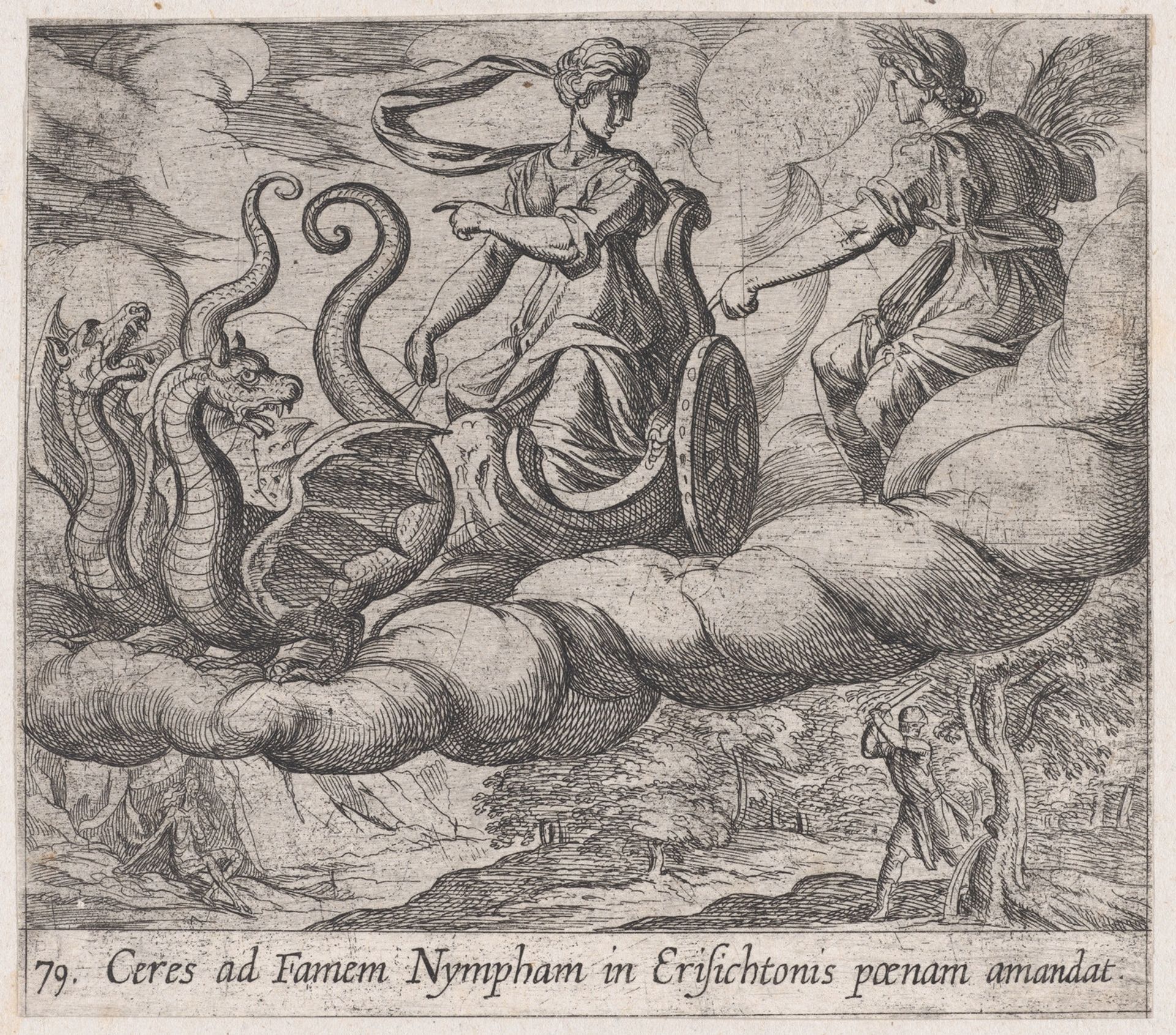 Plate 79: Ceres Ordering Erysichthon's Punishment (Ceres ad Famem Mypham in Erisichtonis paenam amandat), from Ovid's 'Metamorphoses' by Antonio Tempesta