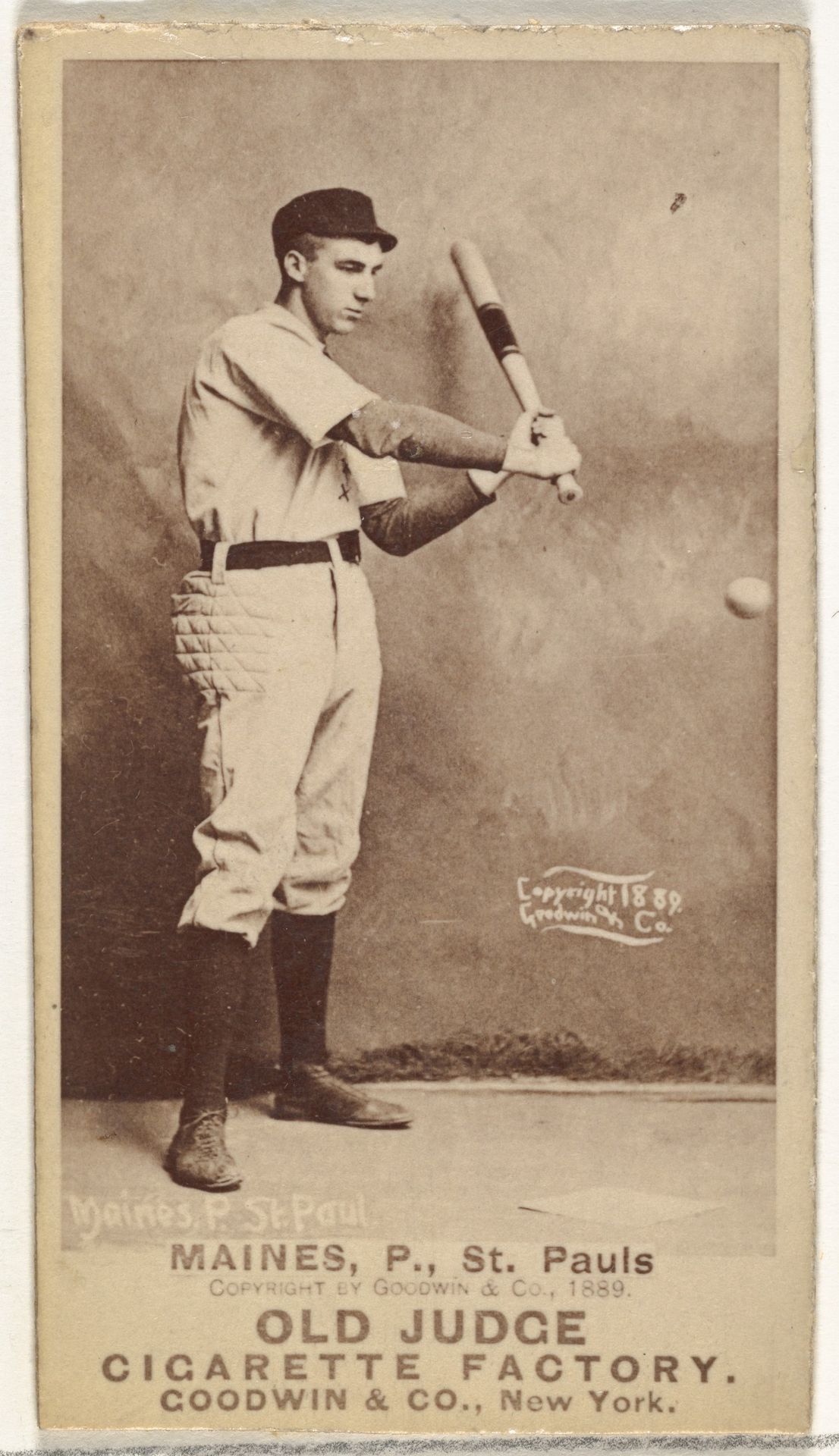 Willard Eben Mains, Pitcher, St. Paul Apostles, from the Old Judge series (N172) for Old Judge Cigarettes by Goodwin & Company