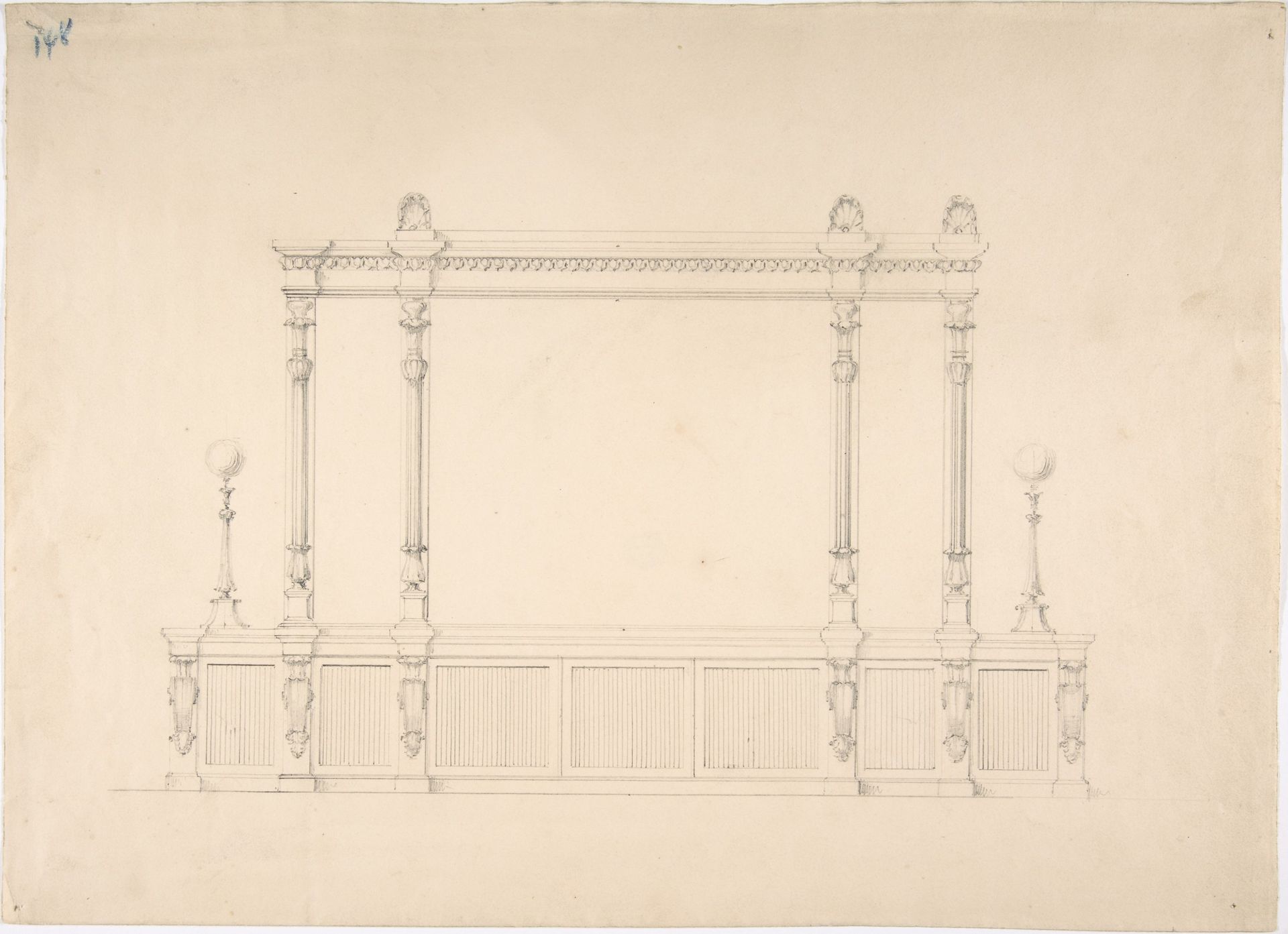 Design for a Very Large Cabinet, with Renaissance Ornament and Lamps by Anonymous