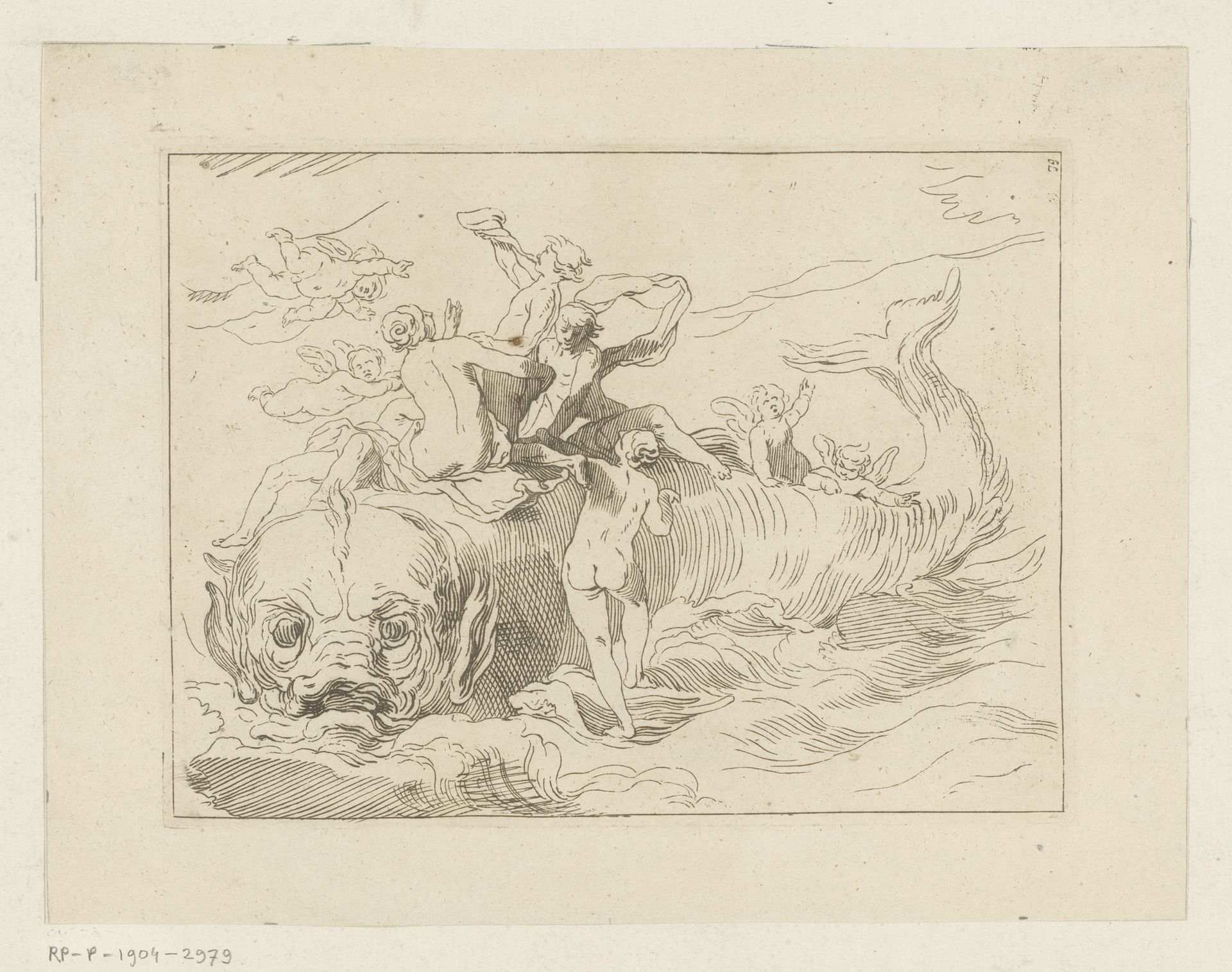 Dolfijn met nimfen en putti by Anonymous