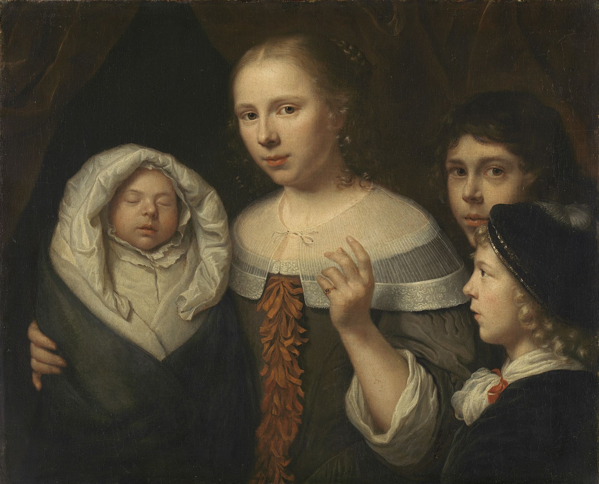 Portrait of a young woman with three children by Wallerant Vaillant