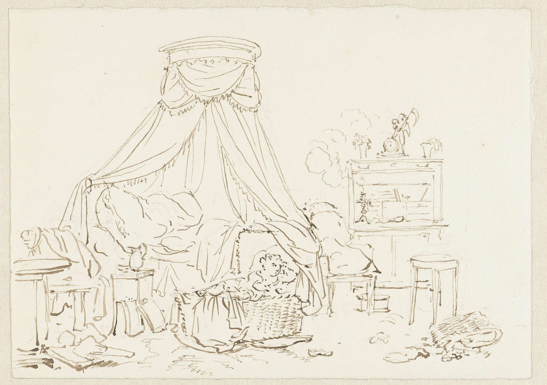 Slaapkamer met twee kinderen in een wieg by Pieter Bartholomeusz. Barbiers