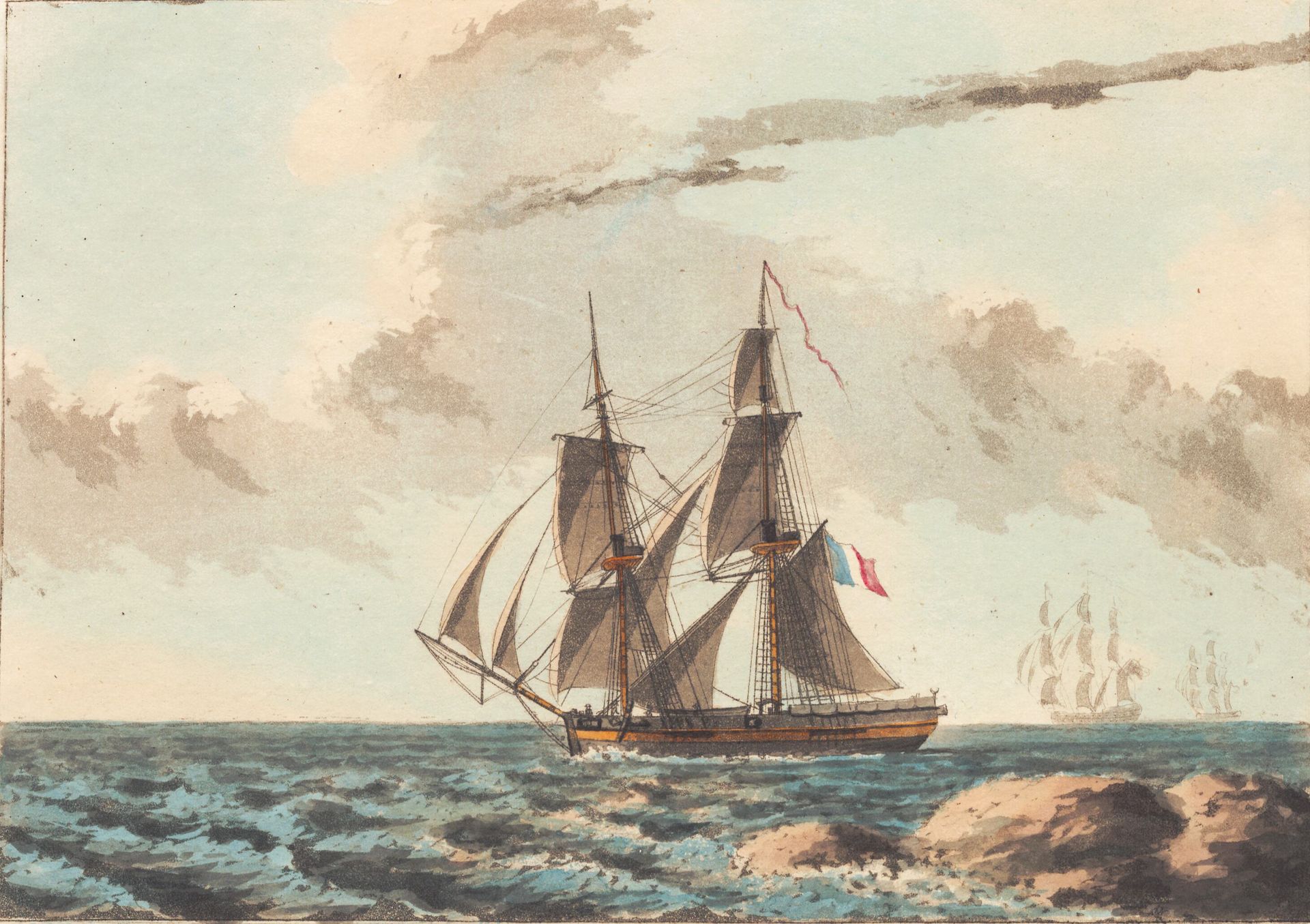 En fransk canon brig krydsende tæt under vandet by Niels Truslew