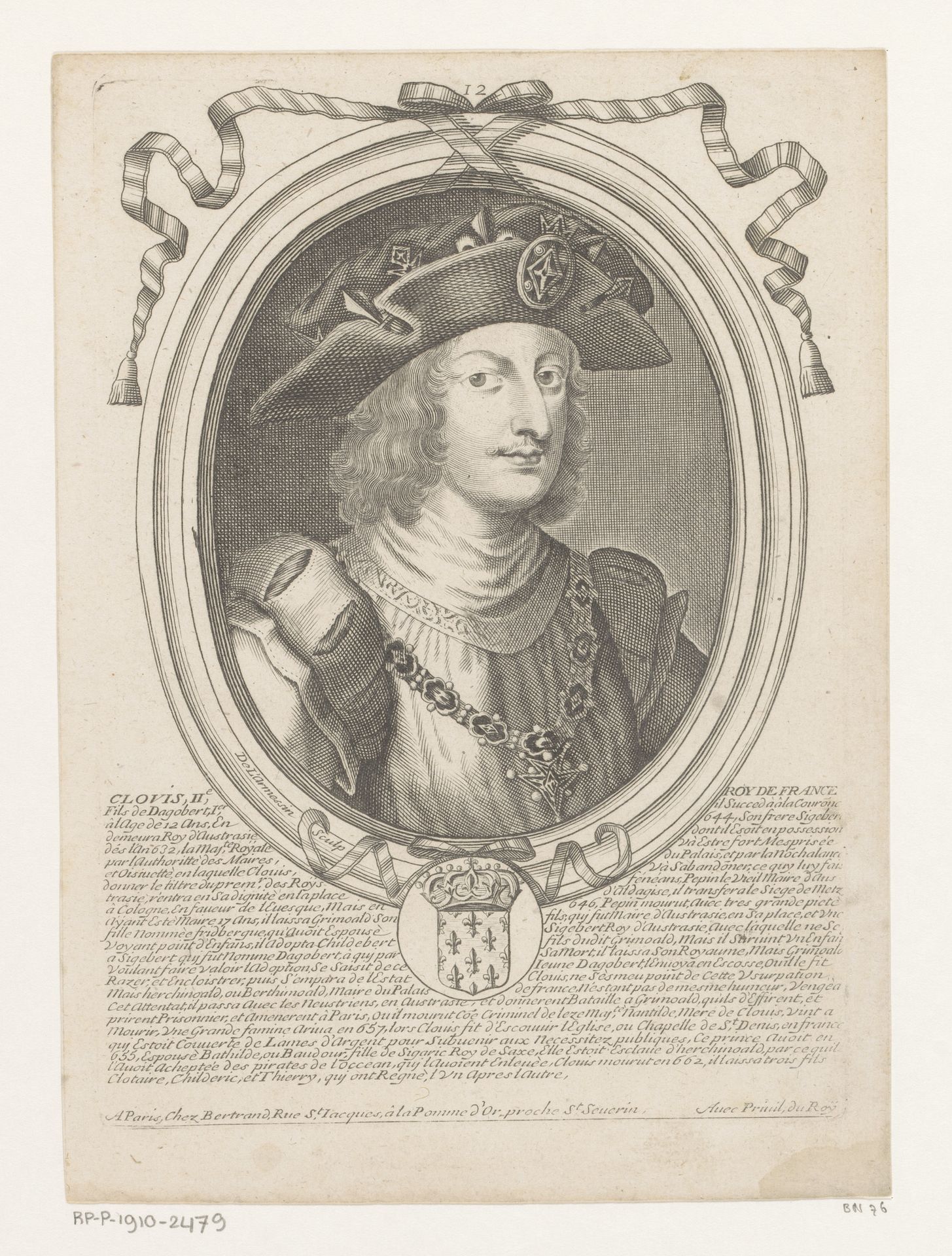 Portret van Clovis II by Nicolas de (I) Larmessin