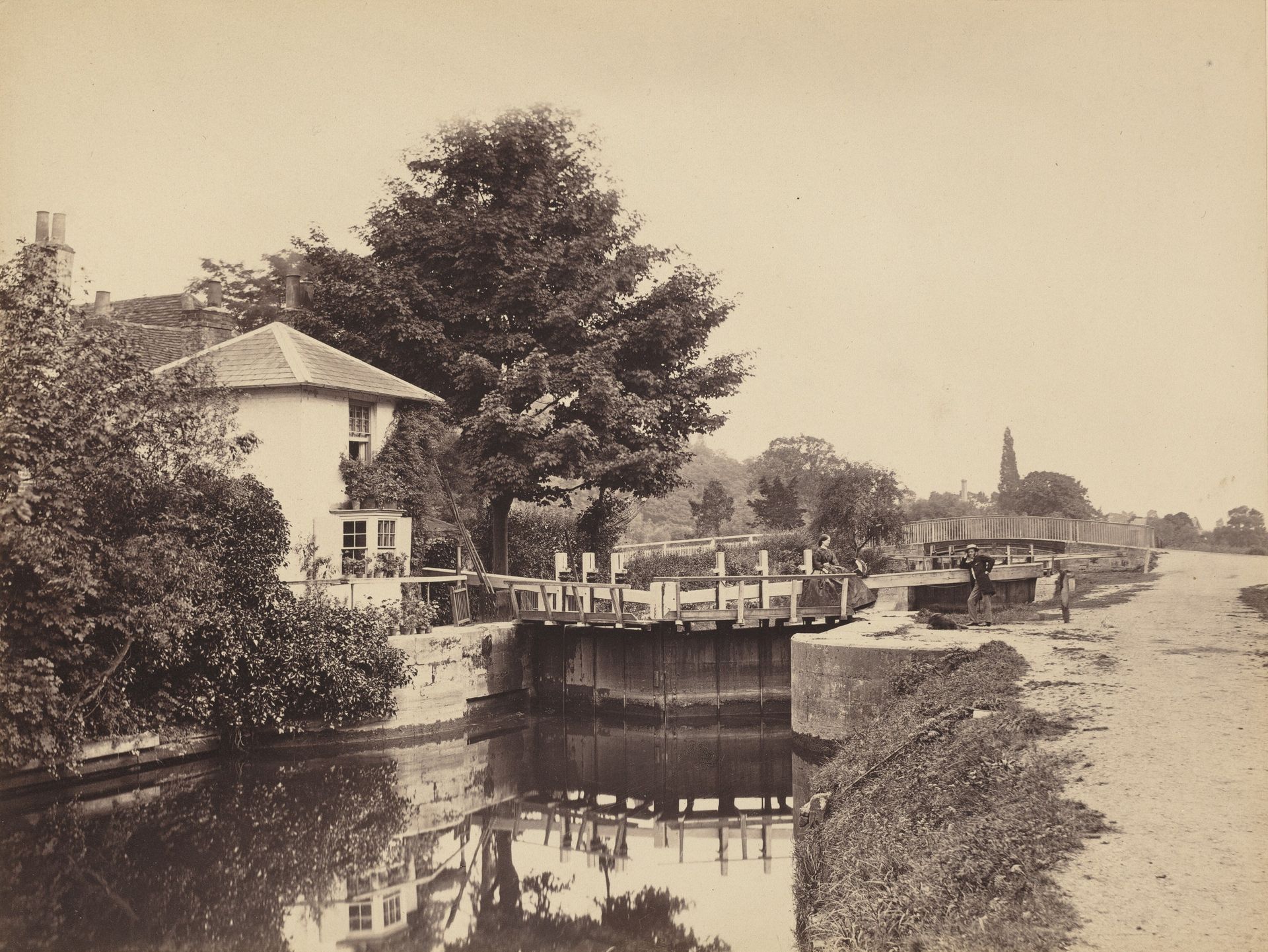 Lock-Keeper's Cottage and Lock Gates by Anonymous