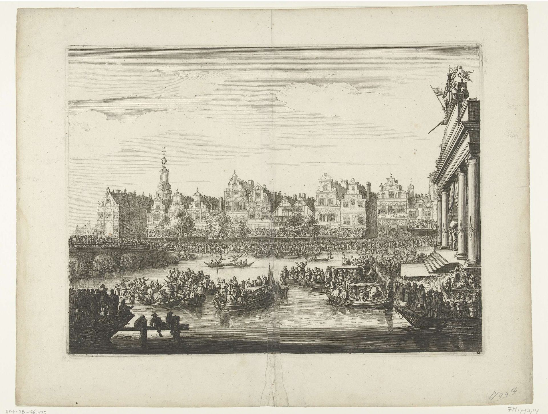 Steekspel in boten bij het drijvende theater op het Rokin, 1638 by Salomon Savery