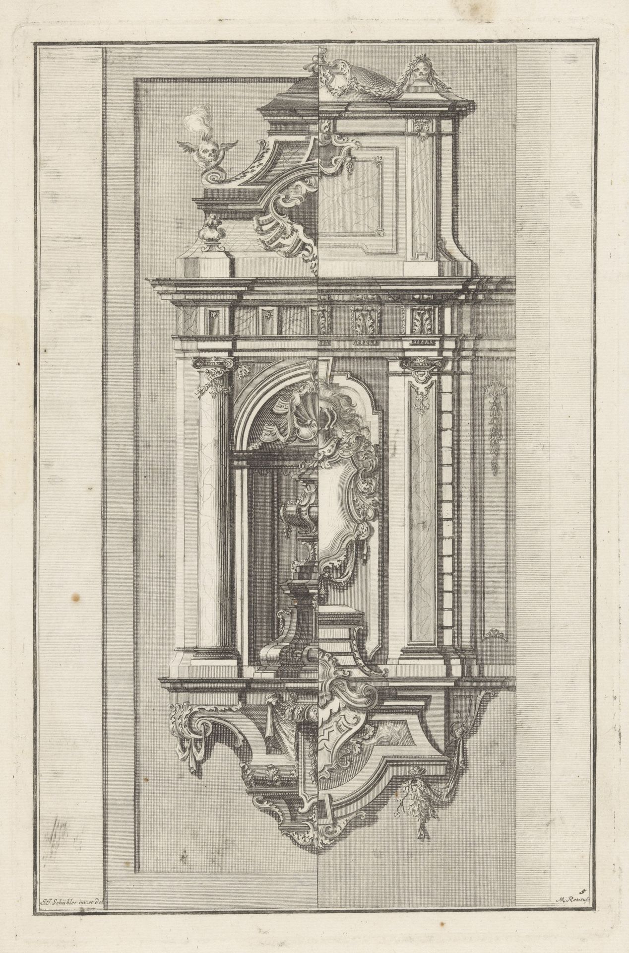 Epitaaf met vaas en cartouche by Michael Heinrich Rentz