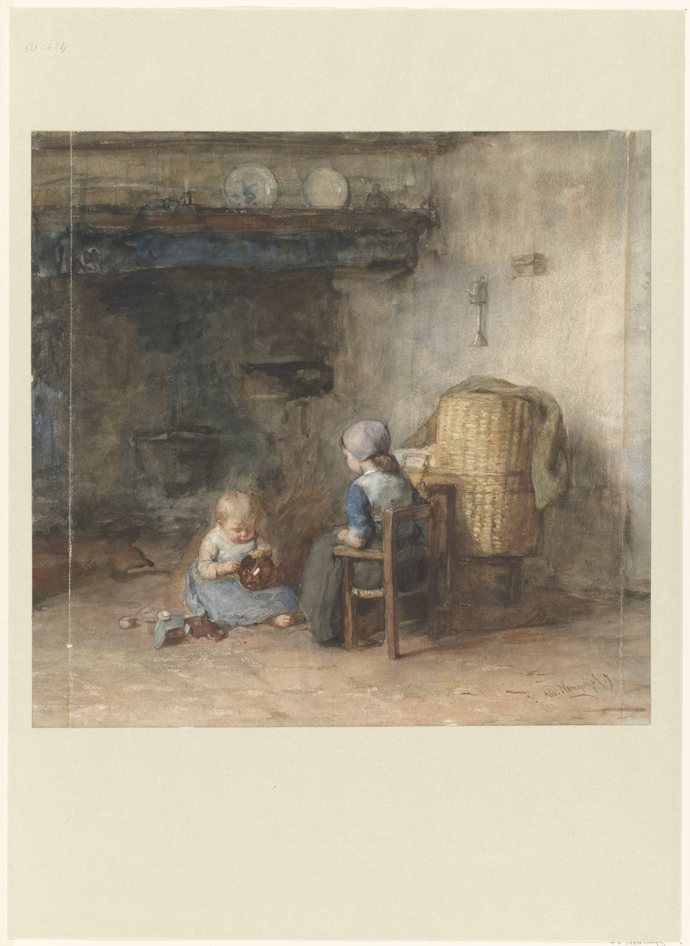 Twee kinderen in een boereninterieur by Albert Neuhuys
