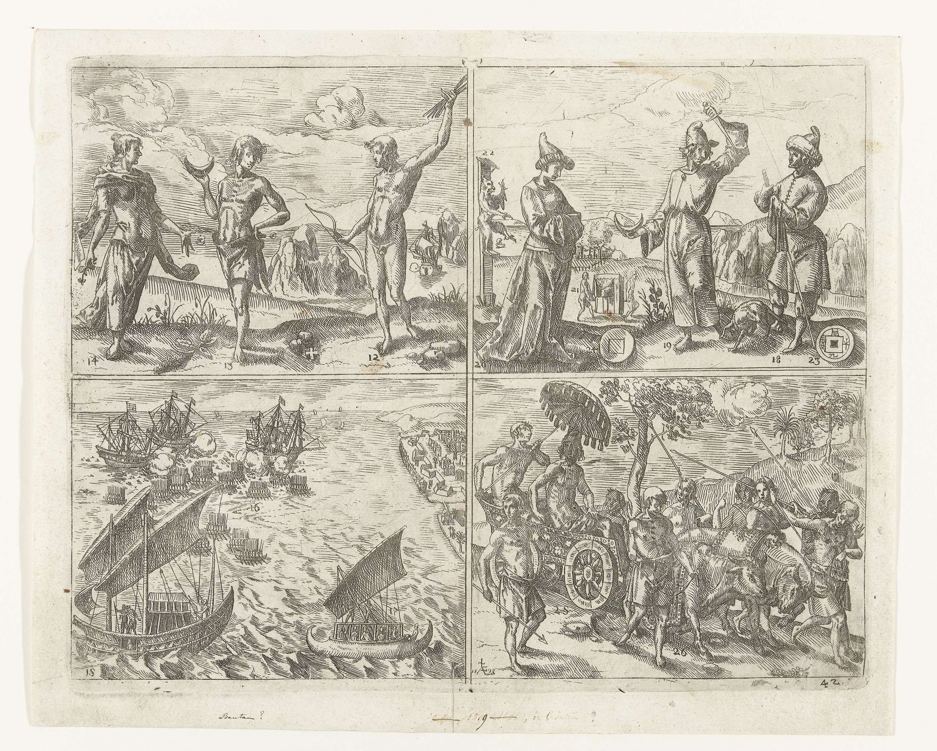 Bewoners van Sunda eilanden en zeeslag by Adam Elsheimer