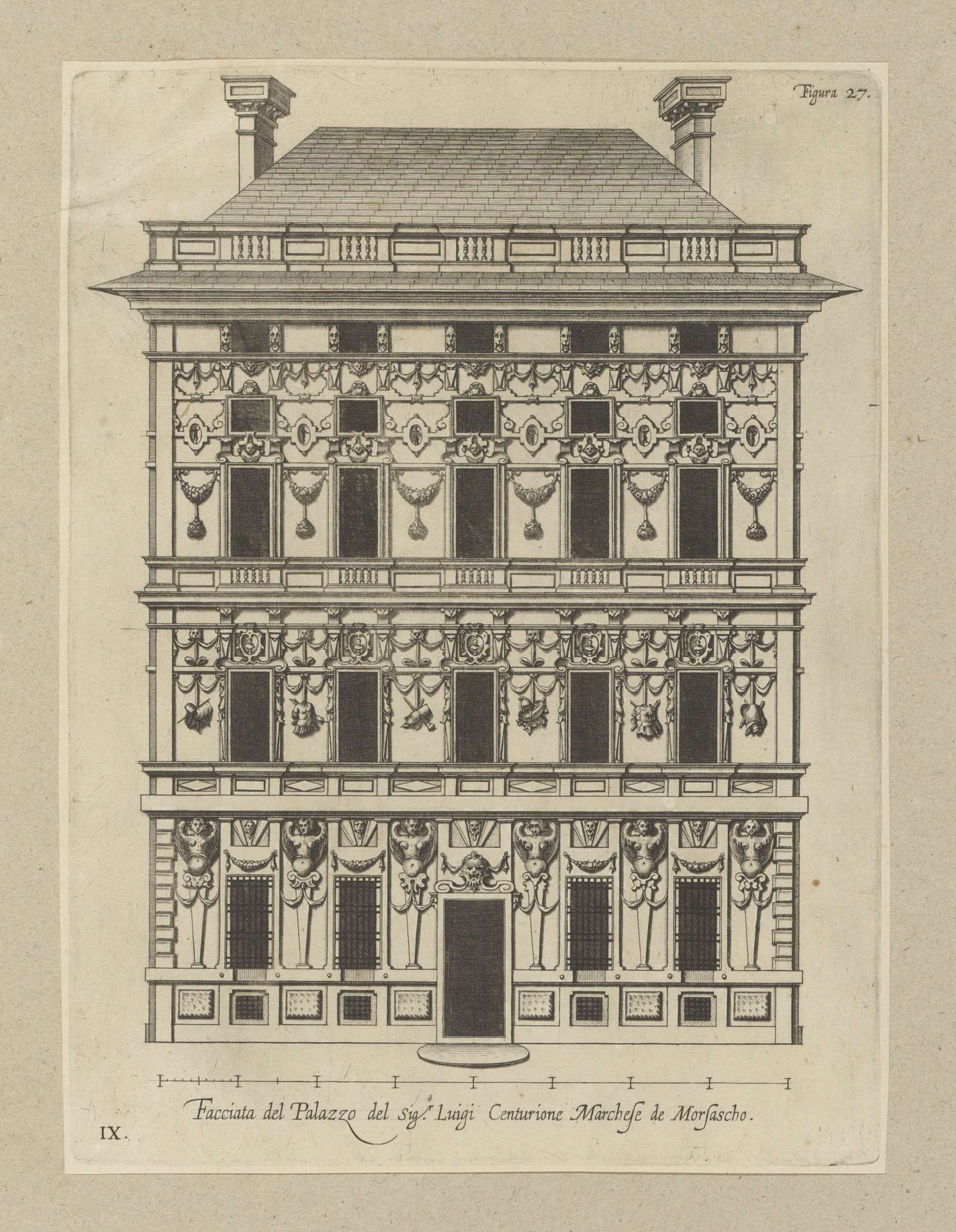 Opstand van de façade van het Palazzo Podestà te Genua by Nicolaes Ryckmans
