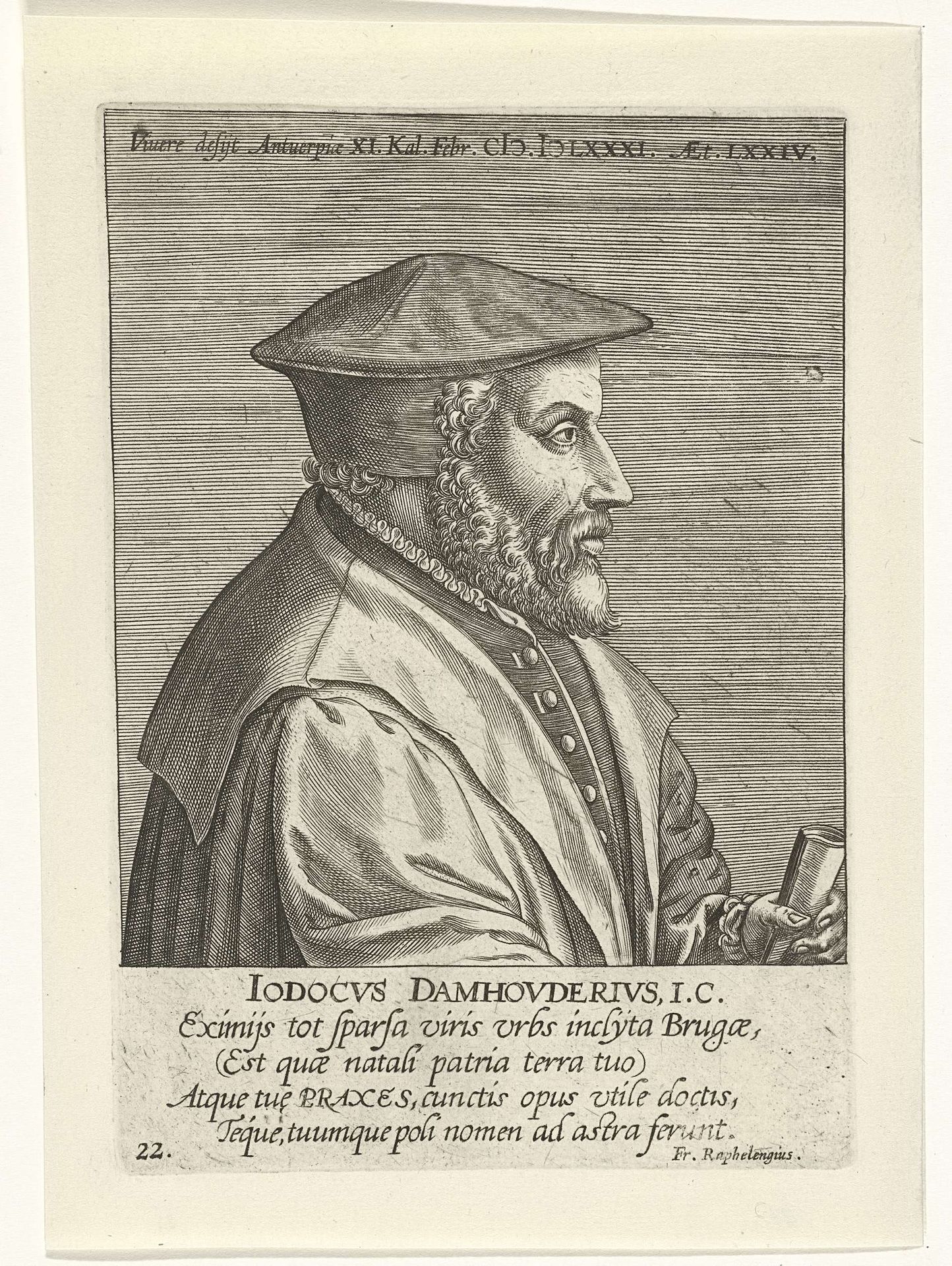 Portret van Joost de Damhouder by Philips Galle