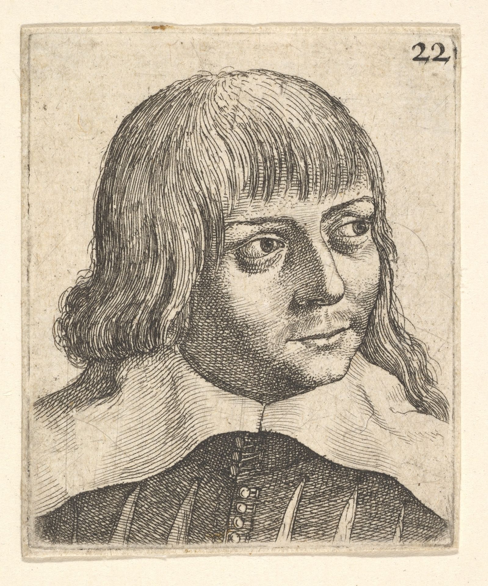 Head of a young man, turned slightly to right by Wenceslaus Hollar