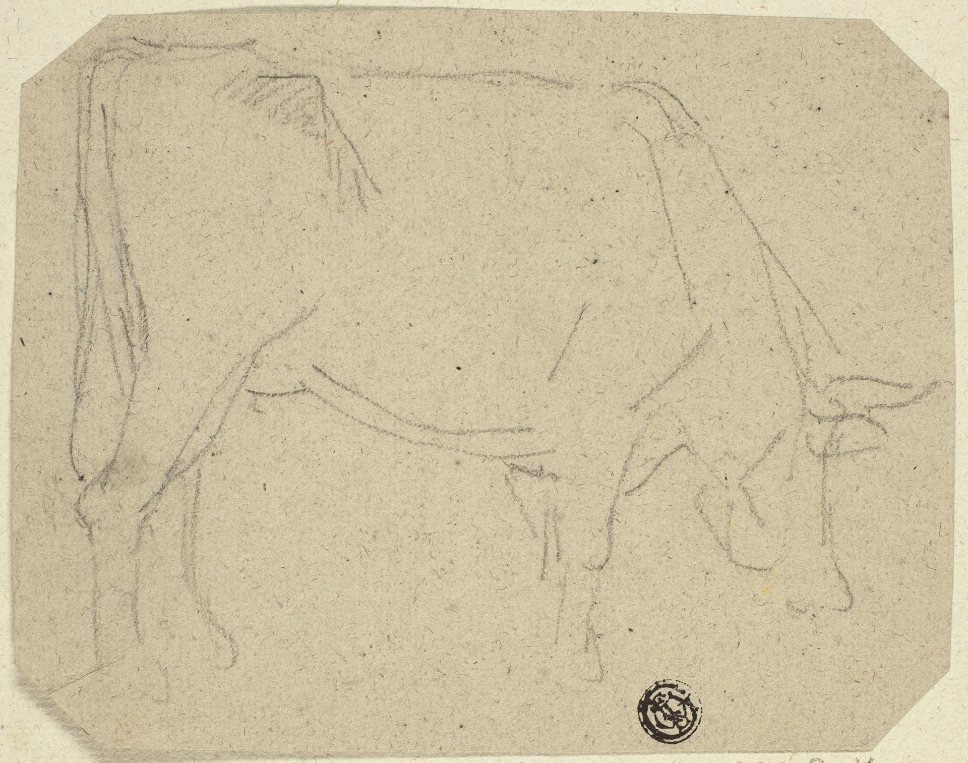 Grazing Cow (Turned to Right) (recto); Hindquarters of a Horse (verso) by Anonymous