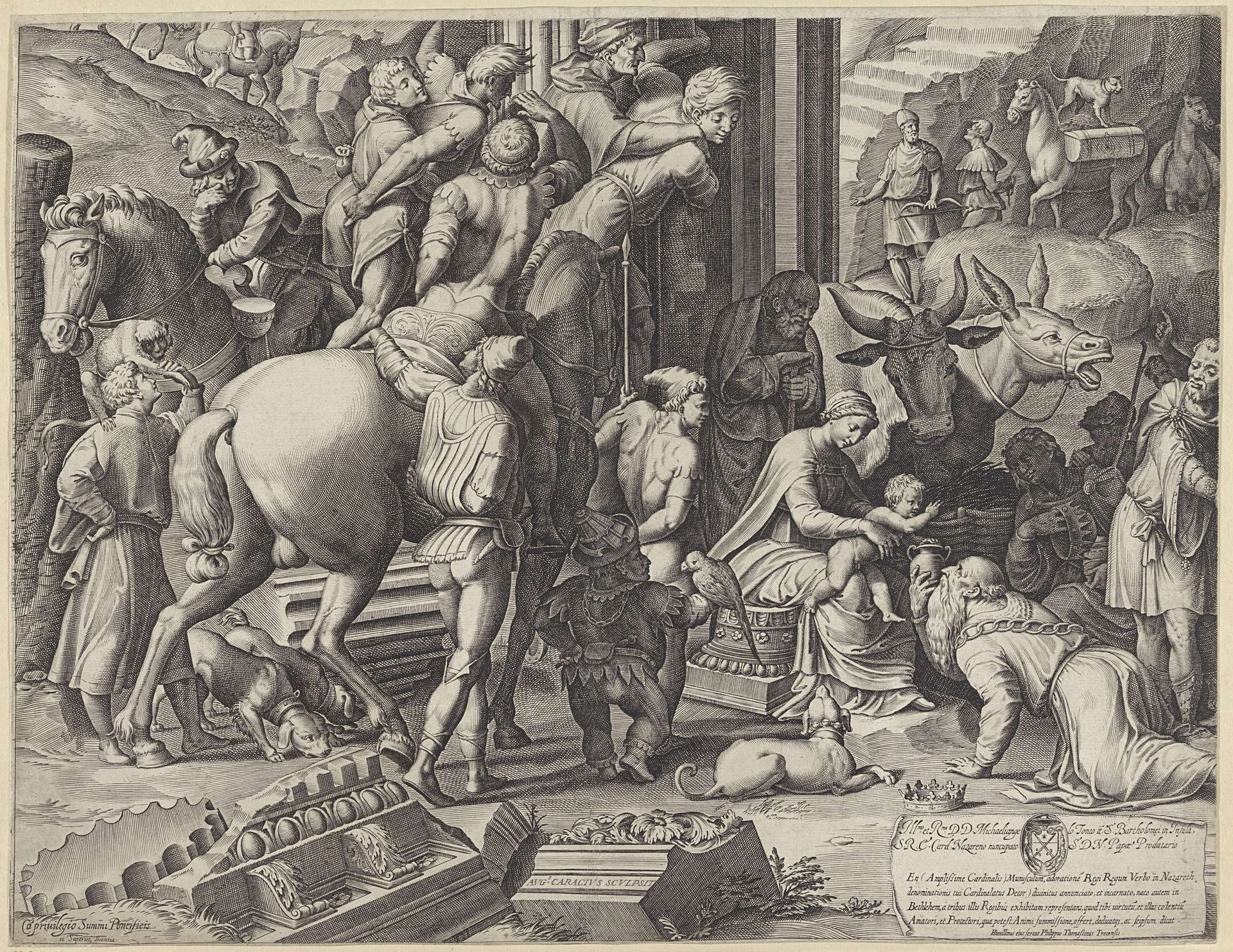 Aanbidding door de koningen (deel linksonder) by Agostino Carracci