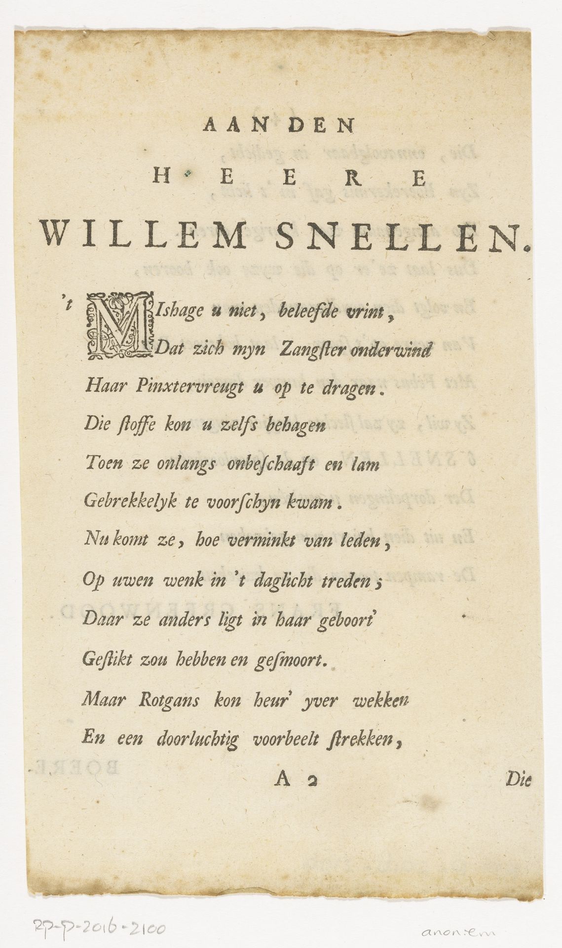 Opdracht aan Willem Snellen by Anonymous