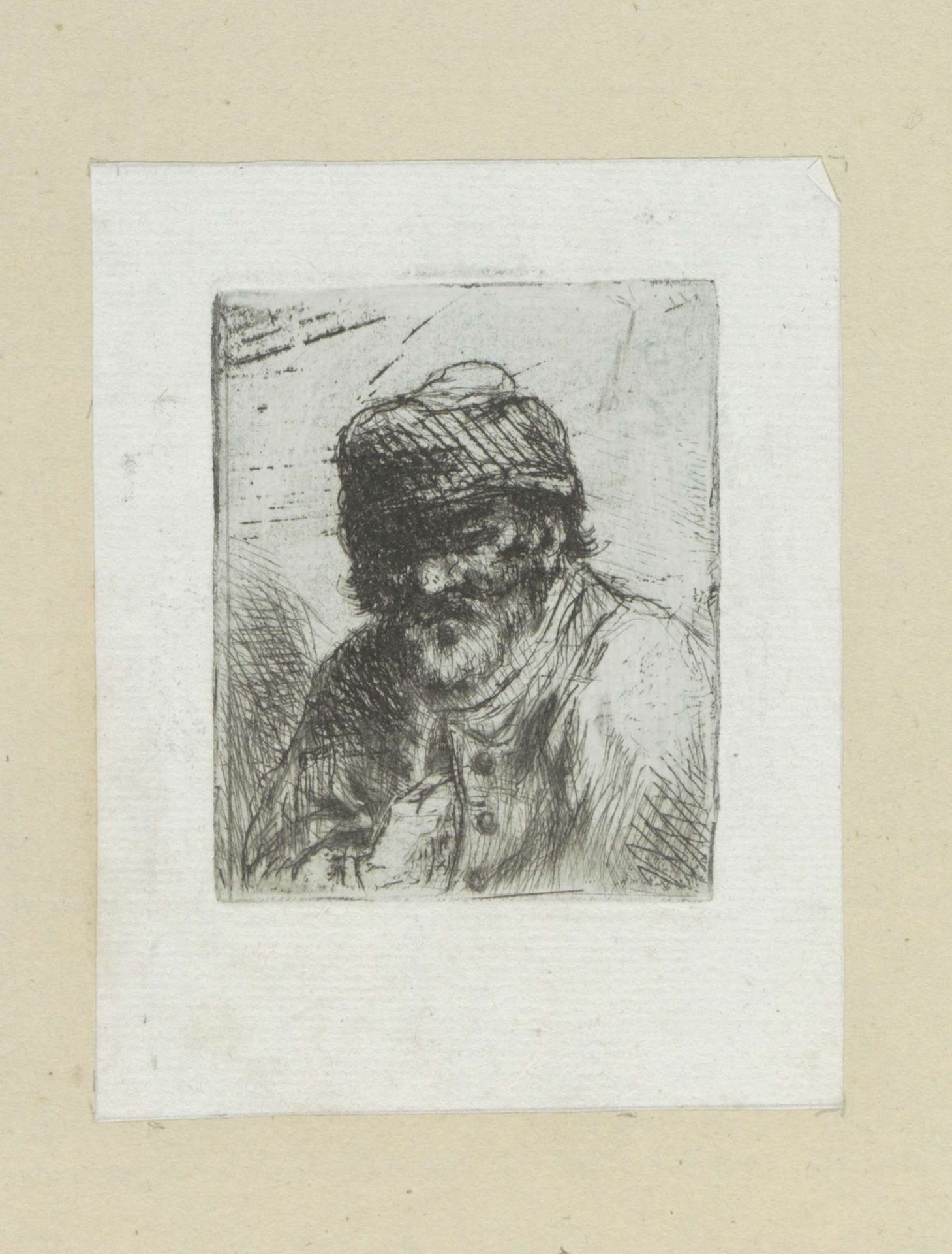 Bebaarde oude man met muts by Jan Chalon