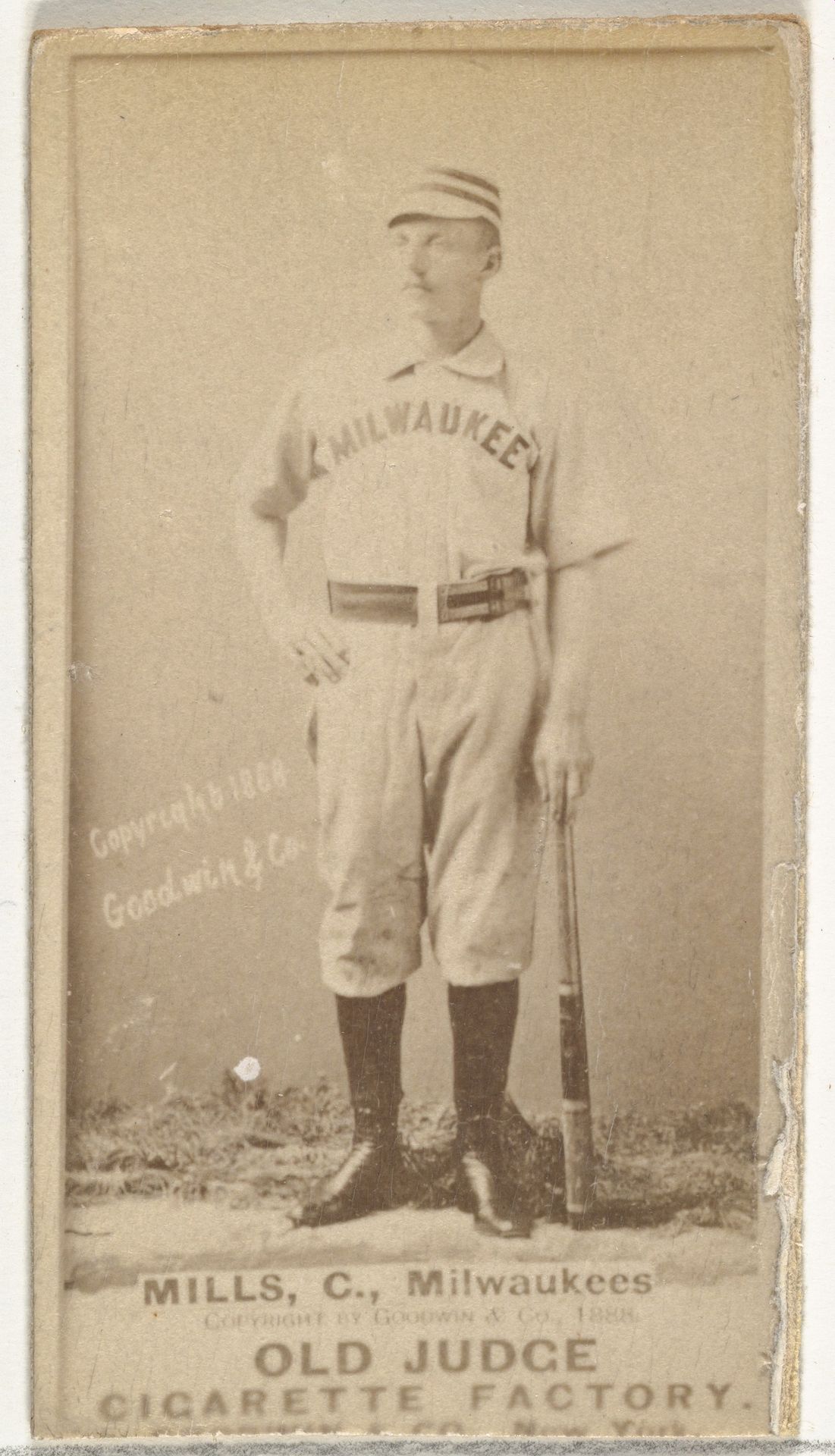 Lynn Mills, Catcher, Milwaukee, from the Old Judge series (N172) for Old Judge Cigarettes by Goodwin & Company