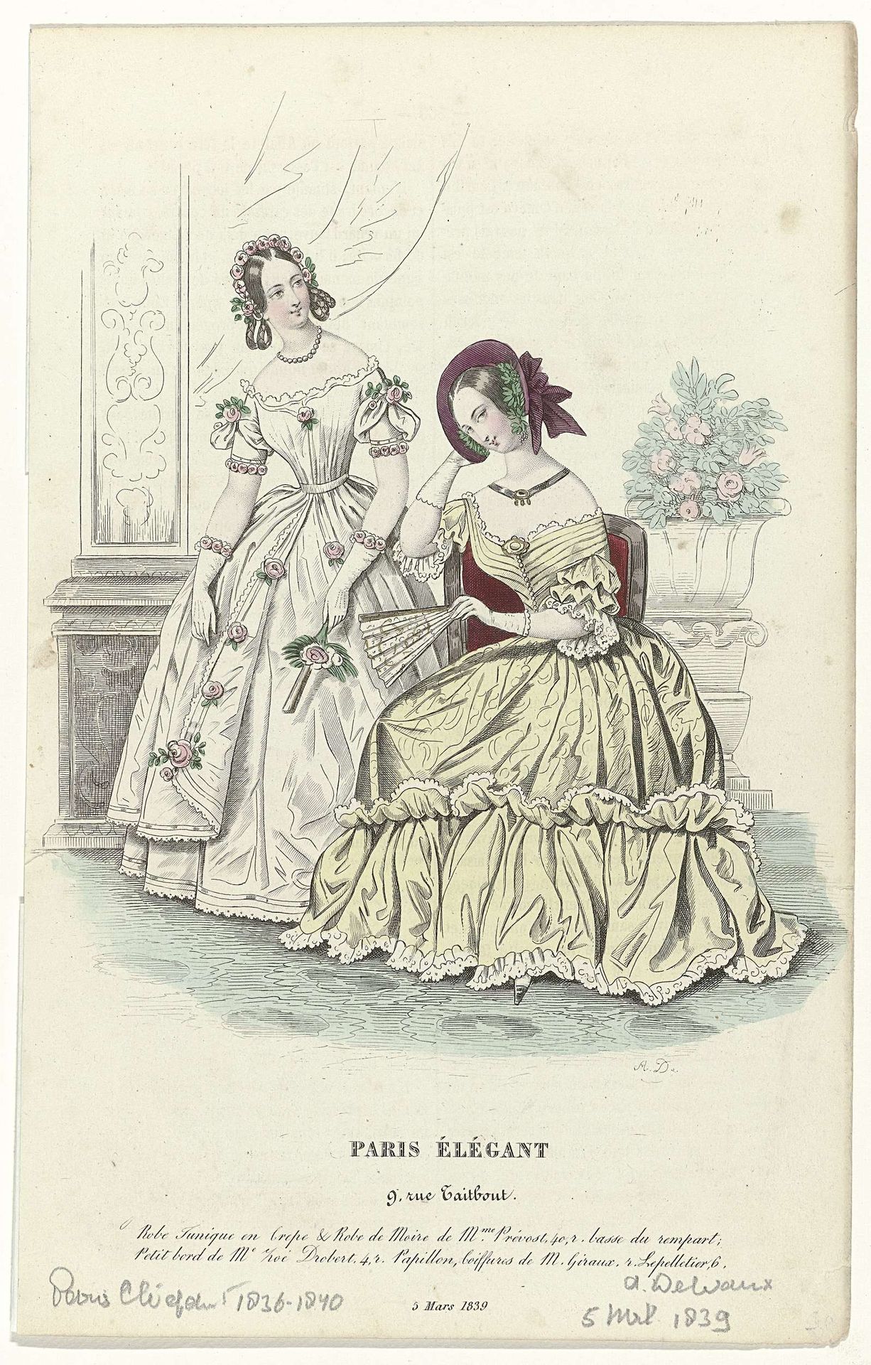Paris Élégant, 5 mars 1839 : Robe Tunique en Crep (...) by August Delvaux