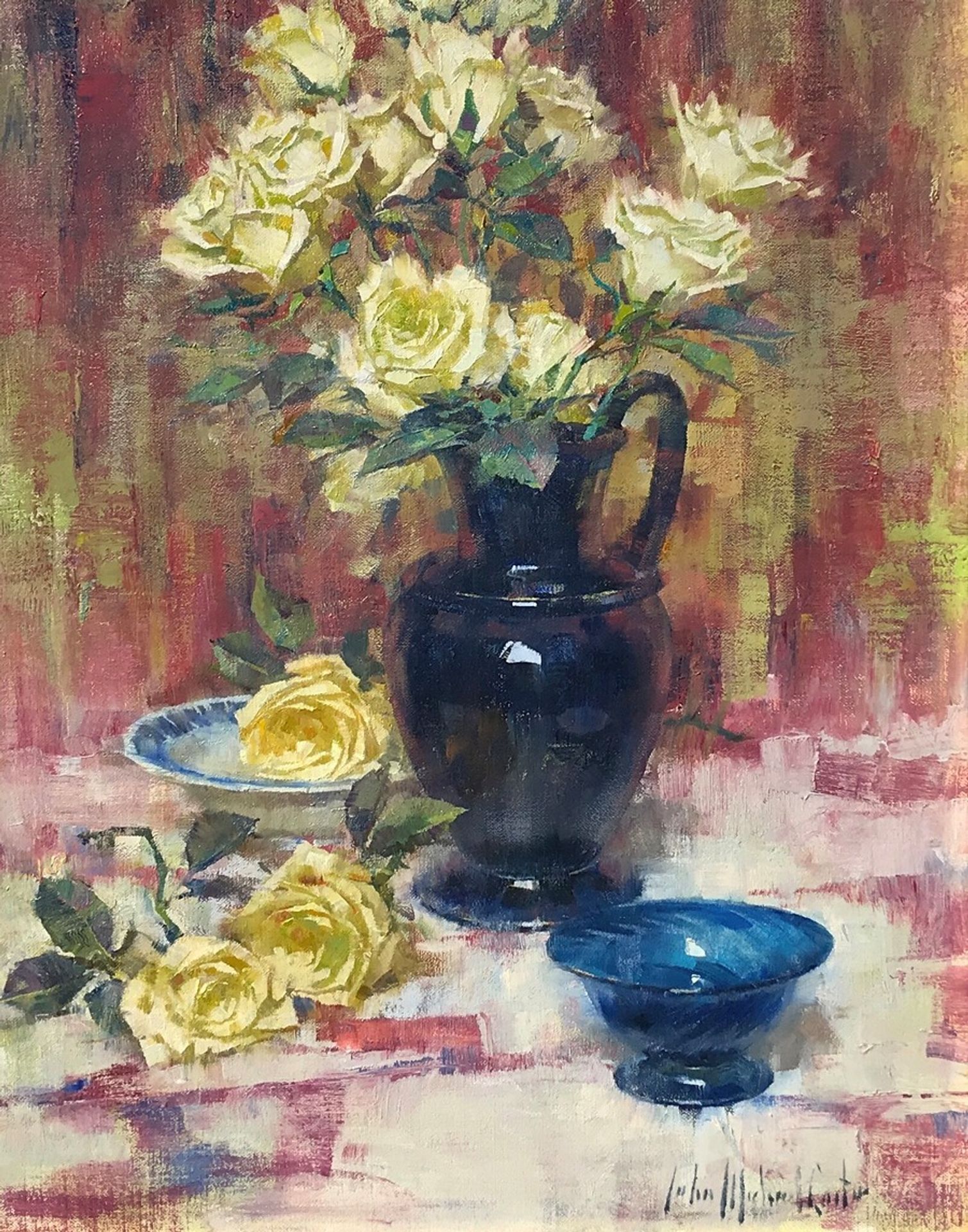 White Roses & Blue Glass by John Michael Carter