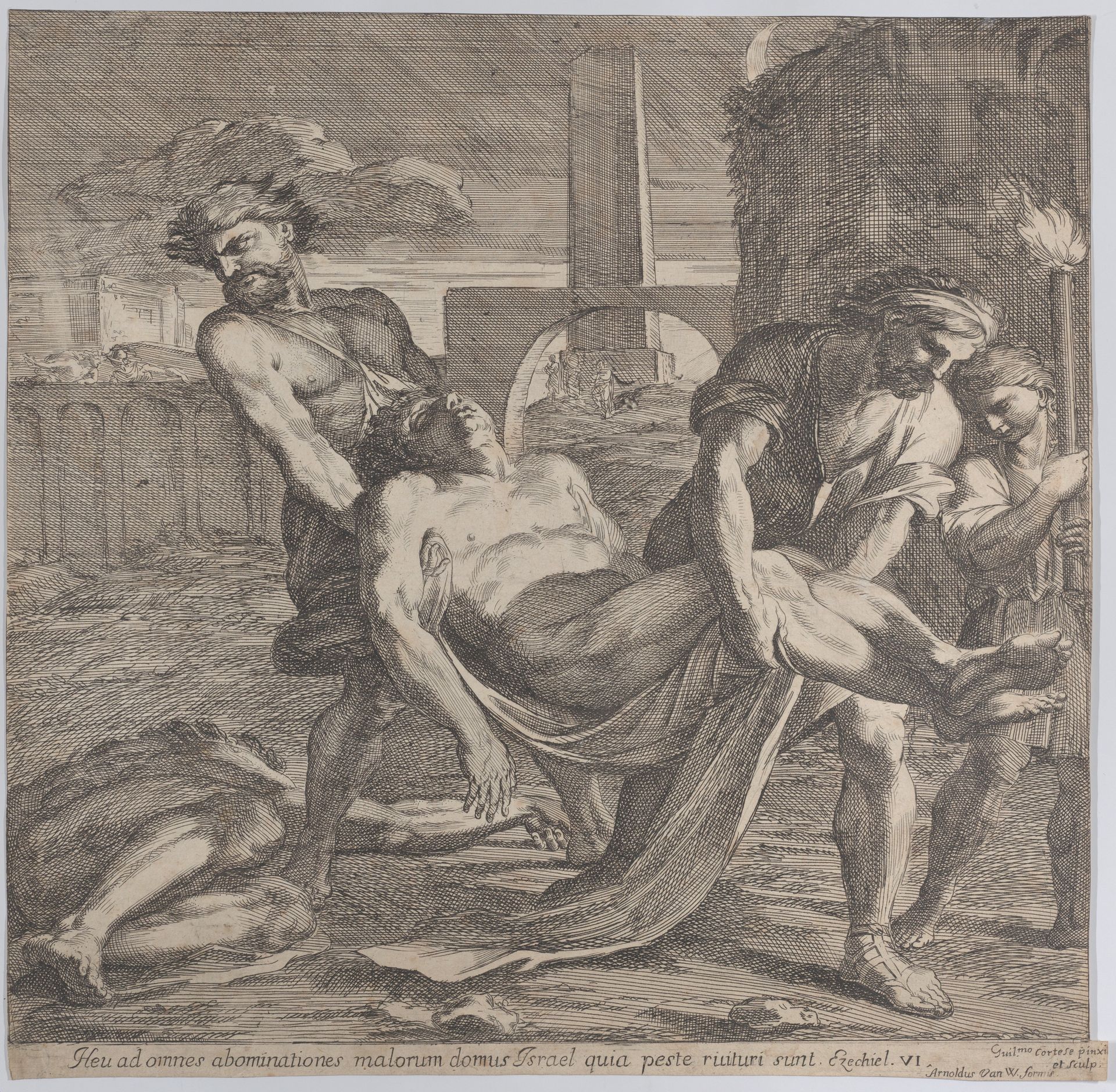 Abdon and Sennen carrying the early Christian martyrs off for burial by Guillaume Courtois