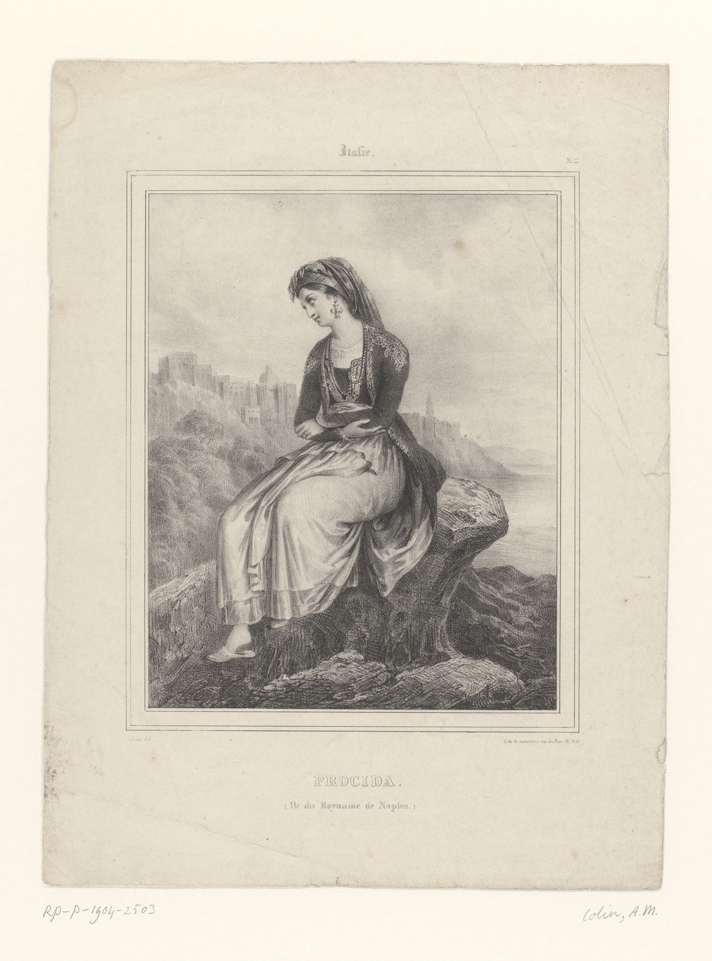 Meisje uit Procida op een rotsblok aan de kust by Alexandre-Marie Colin