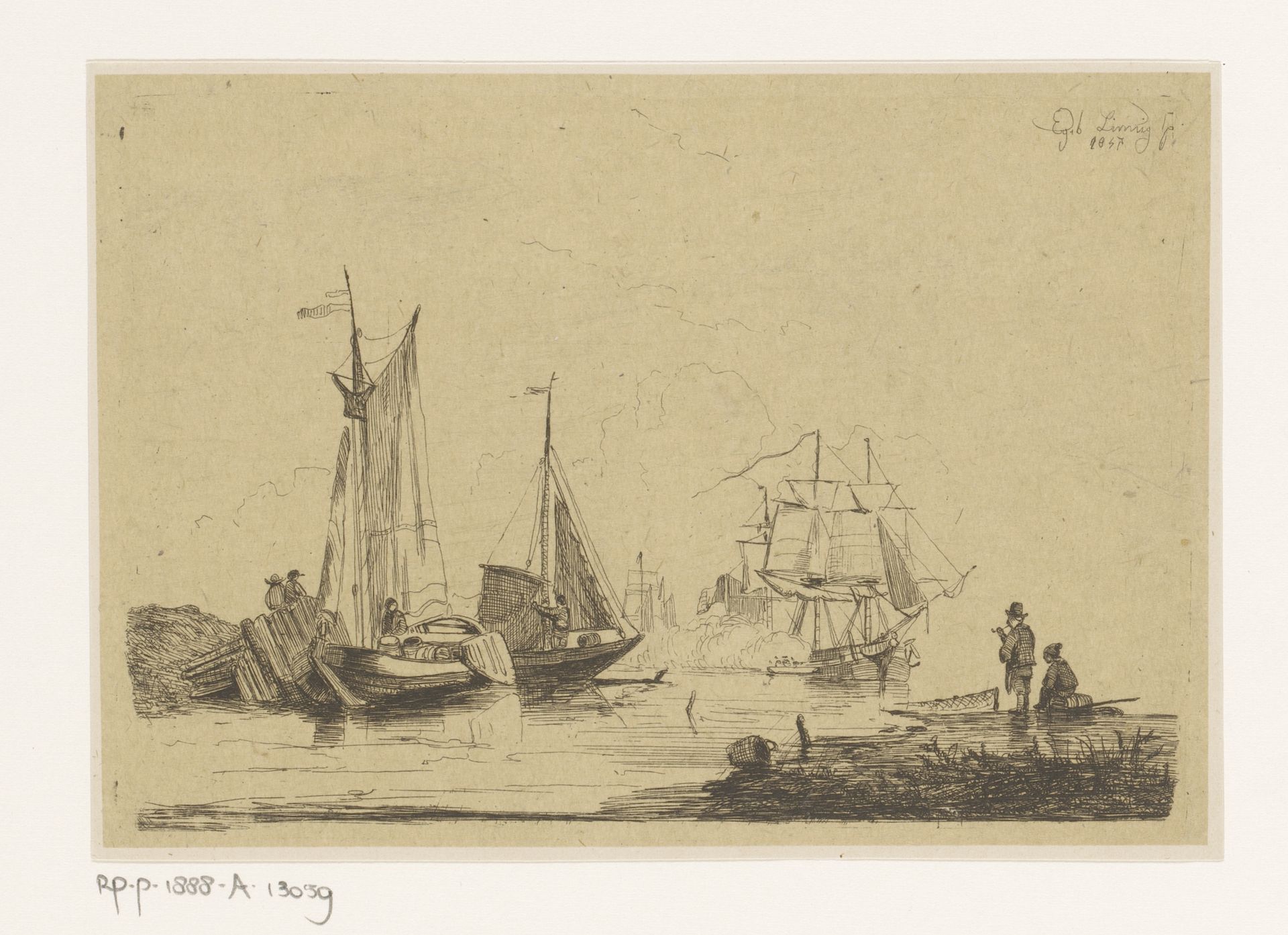 Saluutschoten bij het uitzeilen van de driemaster Macassar by Egidius Linnig