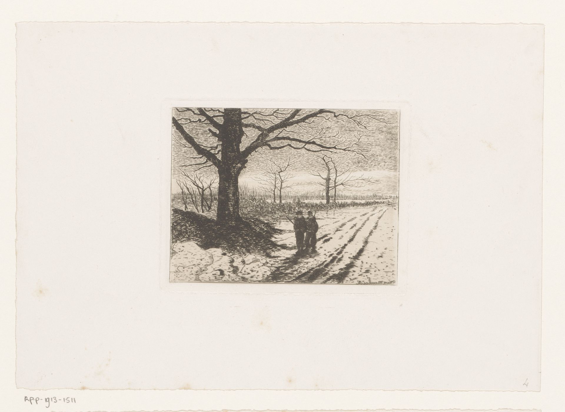 Landschap met twee wandelaars by H. van Meerbeeck