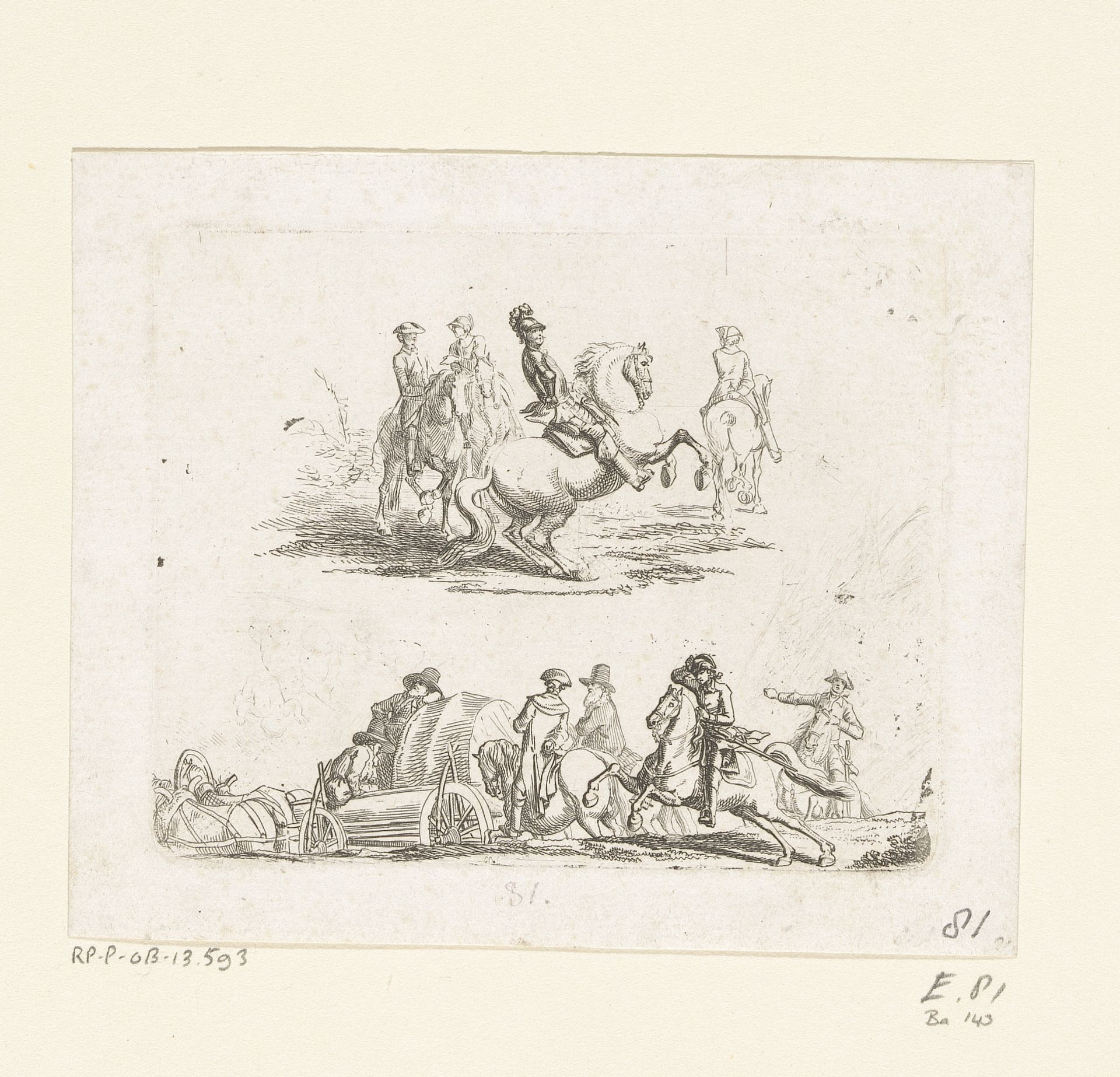 Twee studies van ruiters by Daniel Nikolaus Chodowiecki